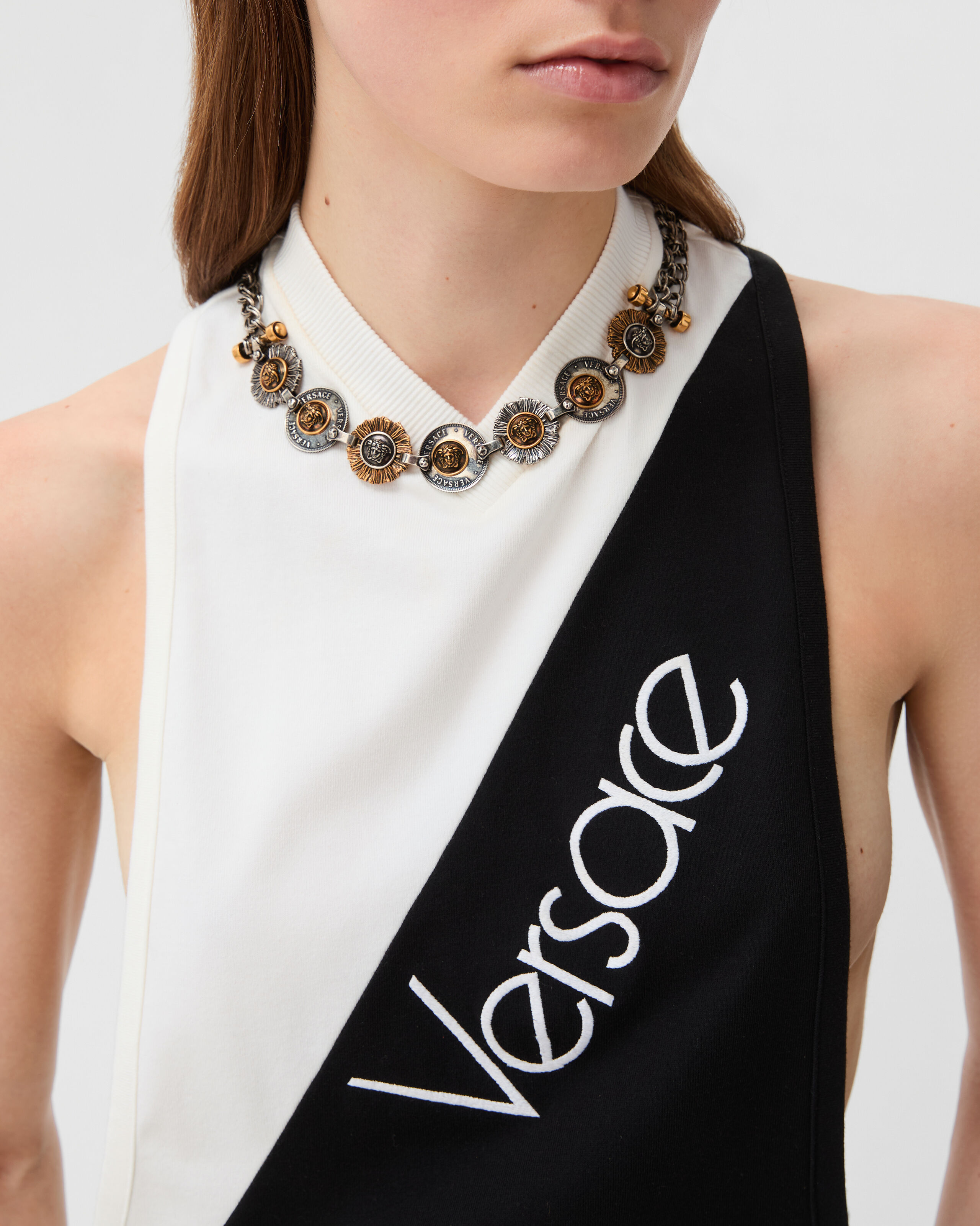 ロゴ刺繍 コットンジャージー タンクトップ ホワイト | VERSACE JP