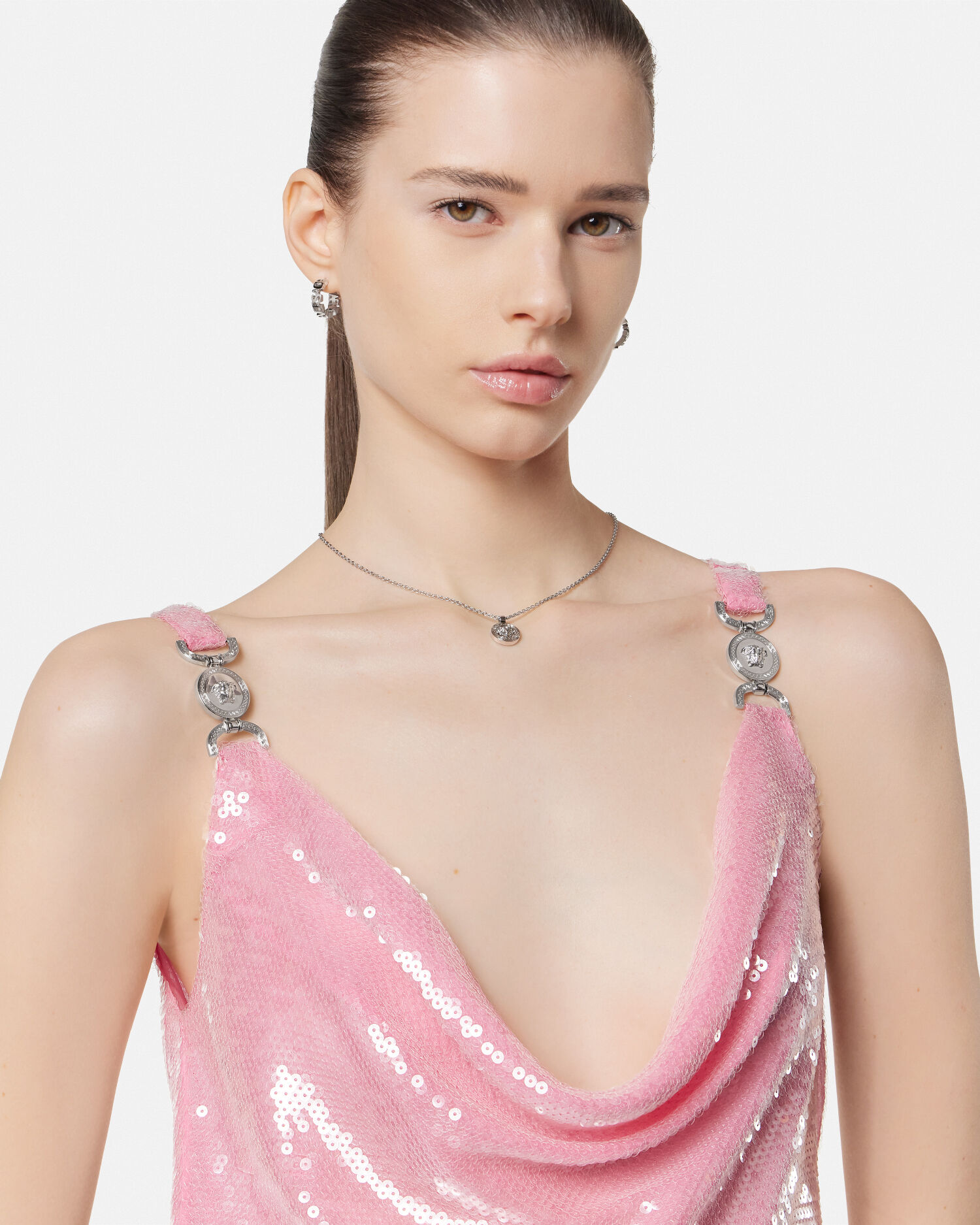 スパンコール シルク スリップ ミニ ドレス ピンク | VERSACE JP