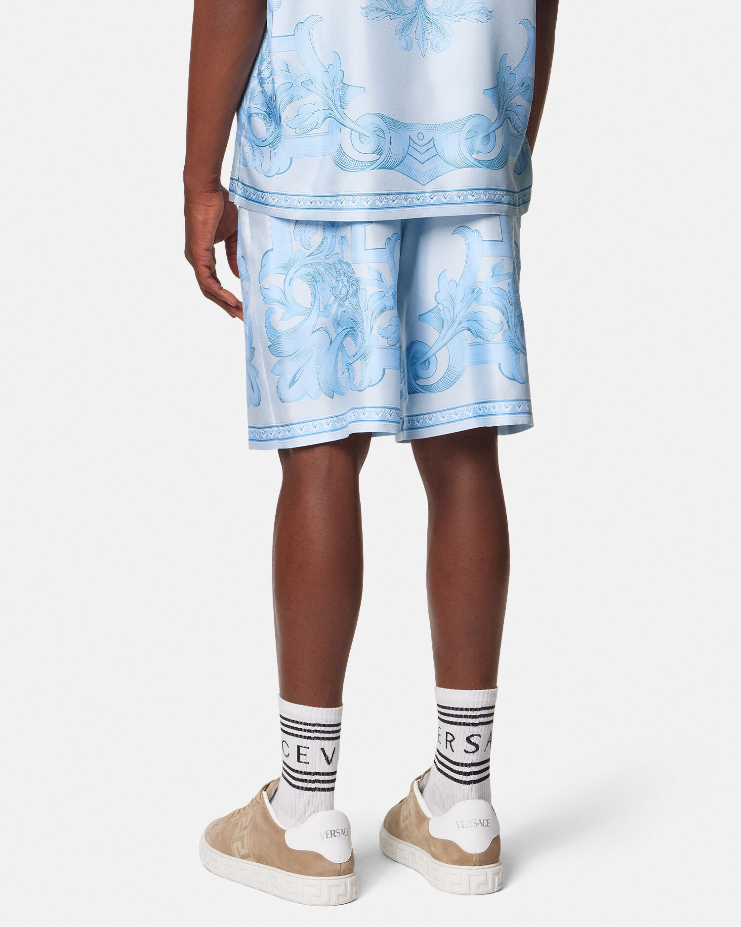 シルク ショートパンツ アーキテクチュラル バロック ブルー,ホワイト