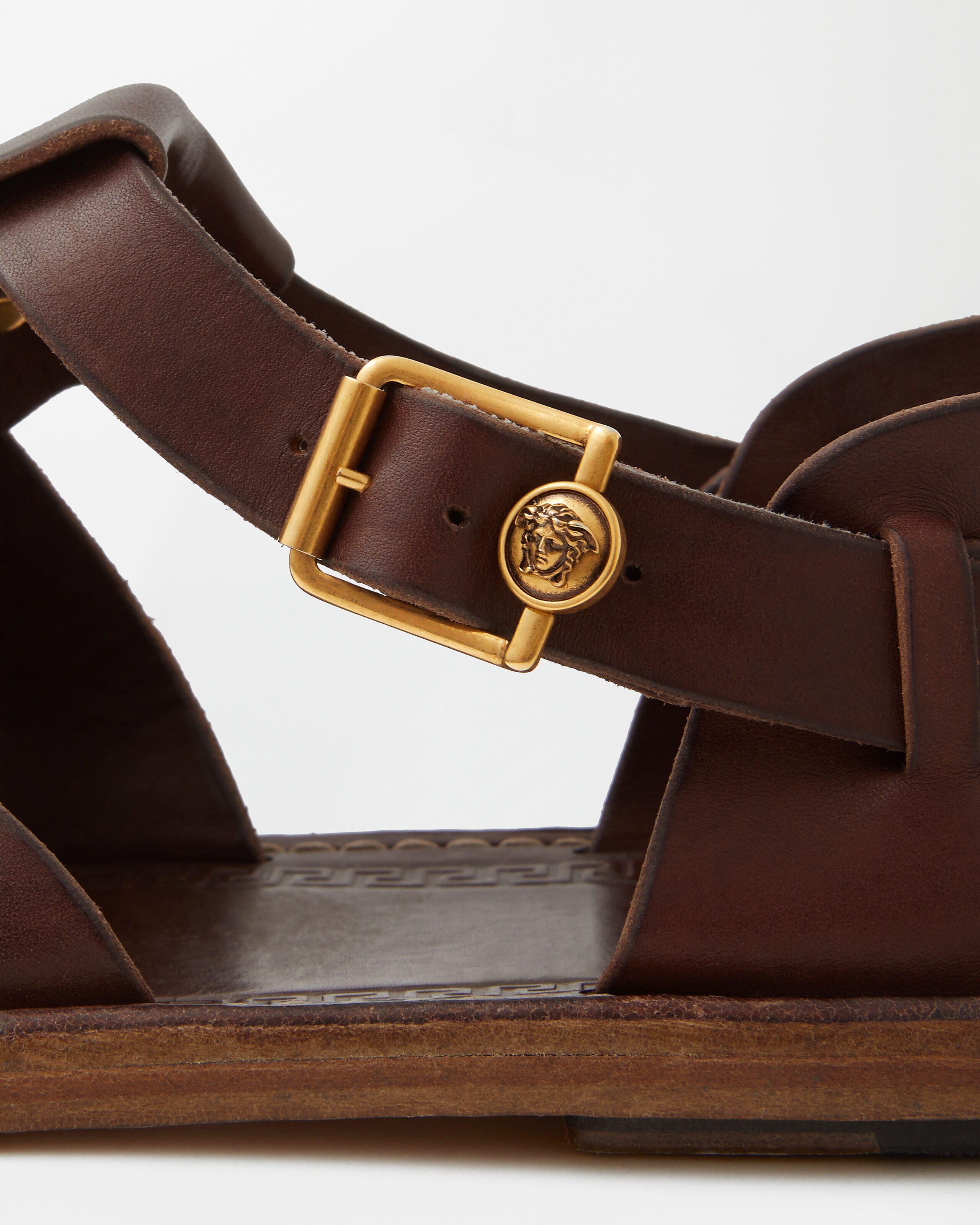 スーベニア レザー サンダル ブラウン | VERSACE JP