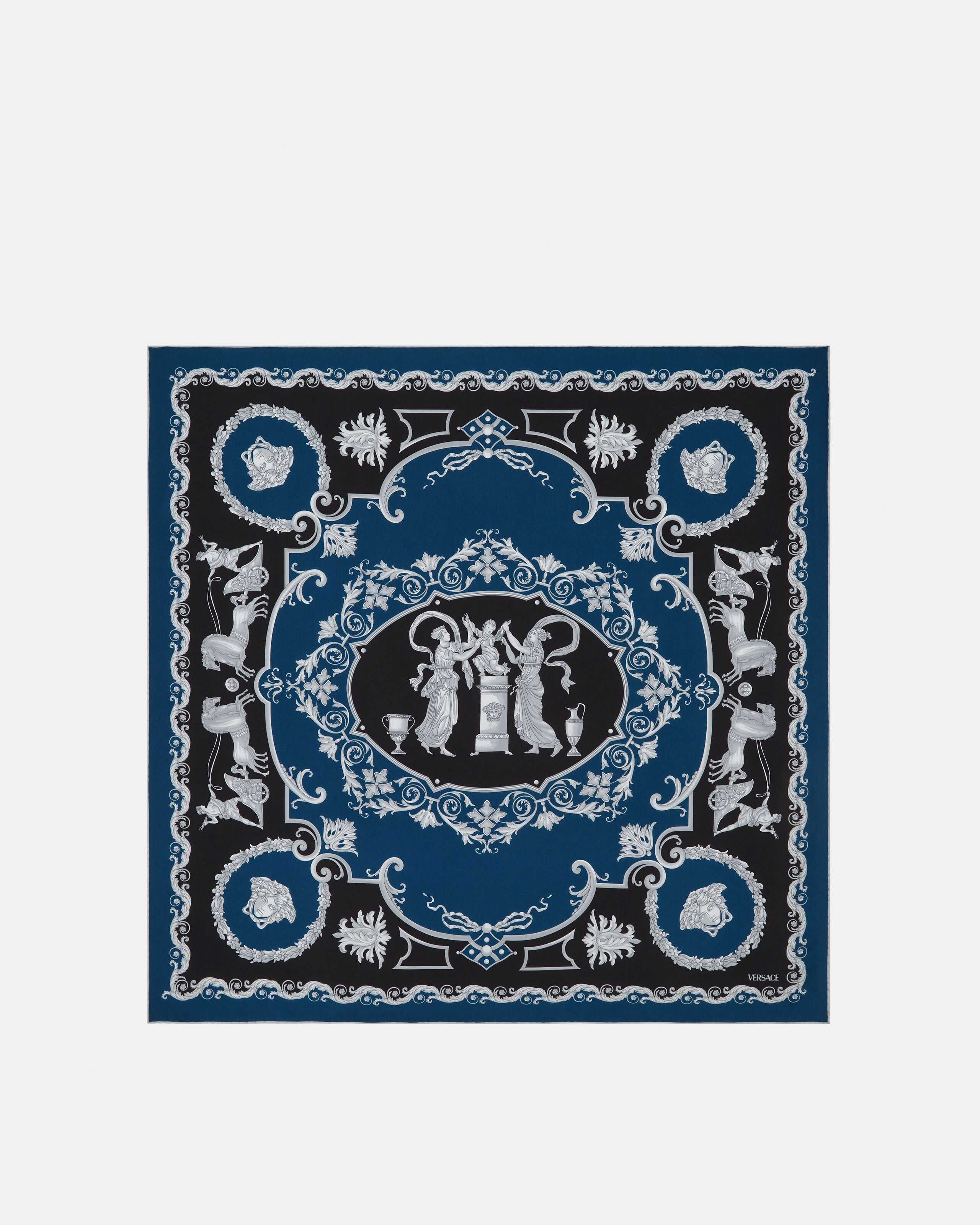 プリントシルクツイルスカーフ 90cm ブラック,ブルー | VERSACE JP