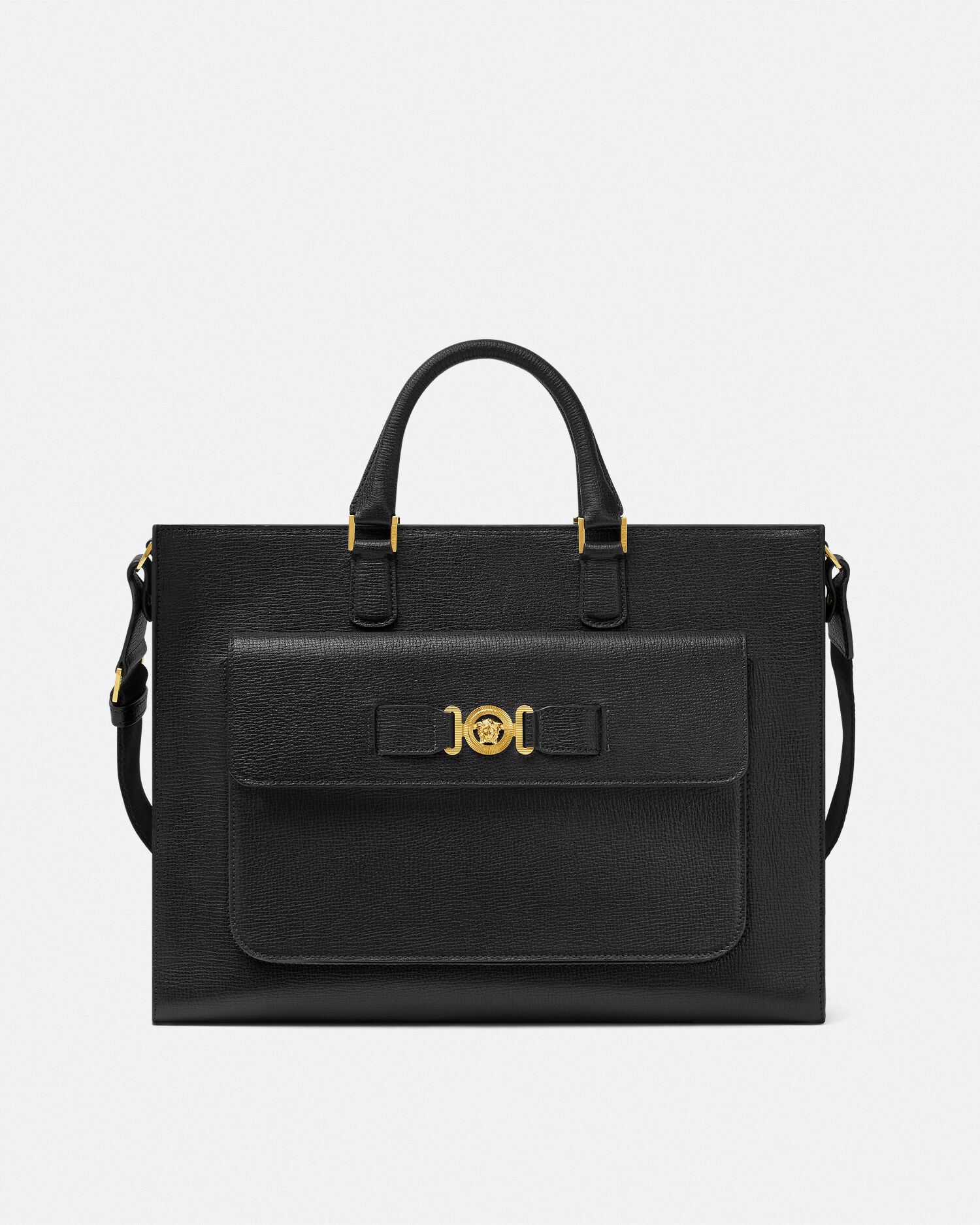 メドゥーサ ビギー レザー ブリーフケース ブラック,ゴールド | VERSACE JP