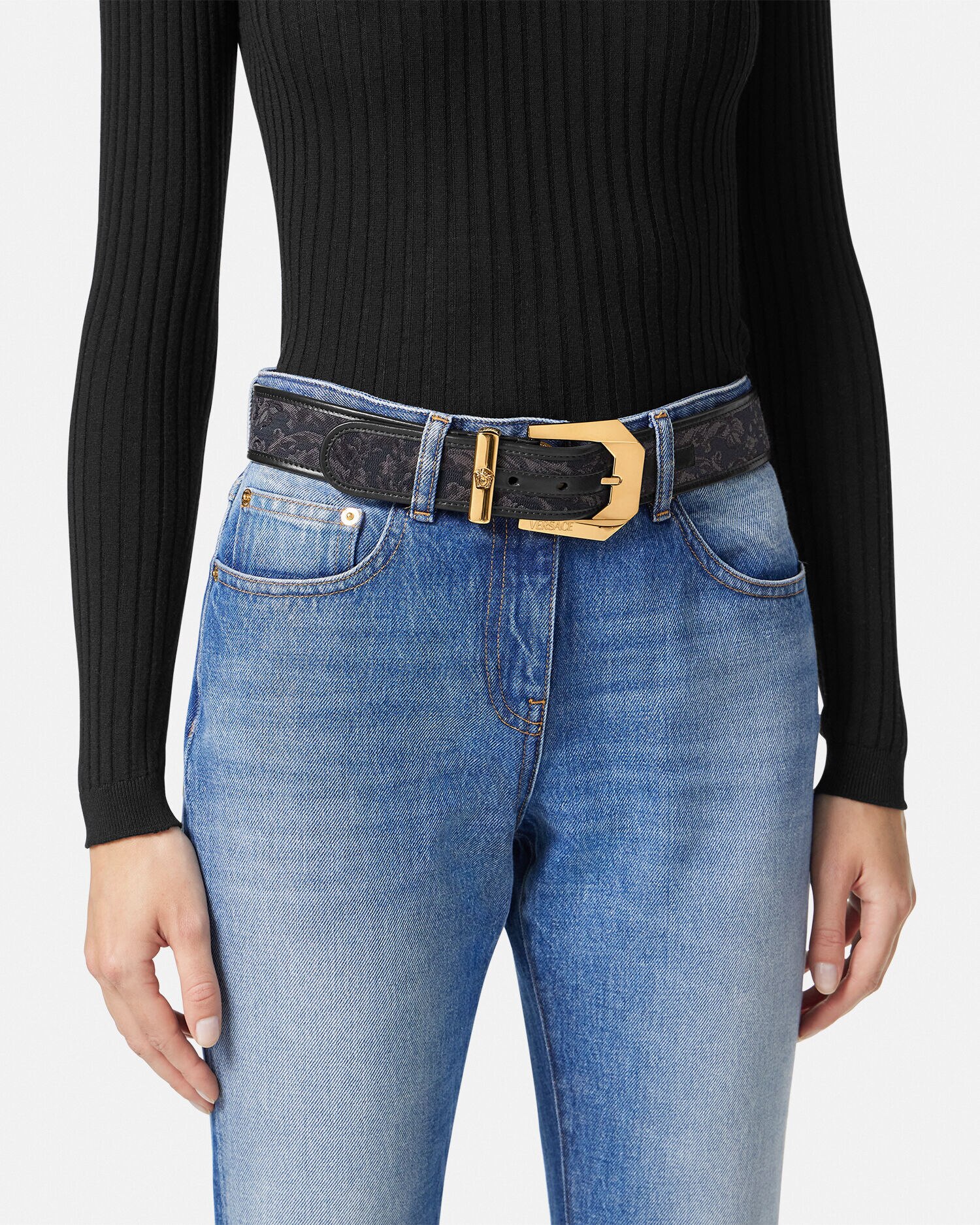 バロッコ メドゥーサ ヘリテージ ジャカード ベルト ブラック,ゴールド | VERSACE JP