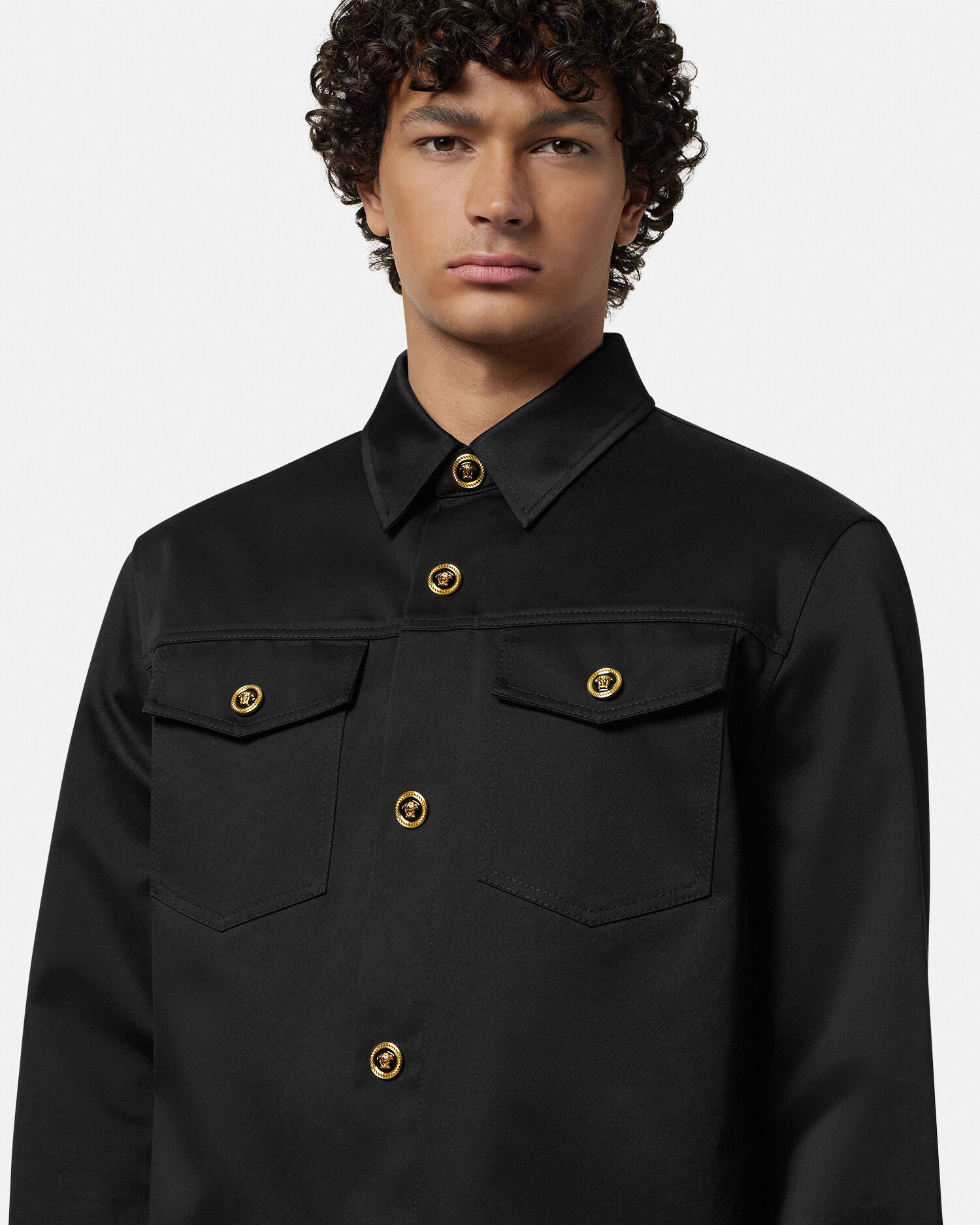 コットンギャバジン オーバーシャツ ブラック | VERSACE JP