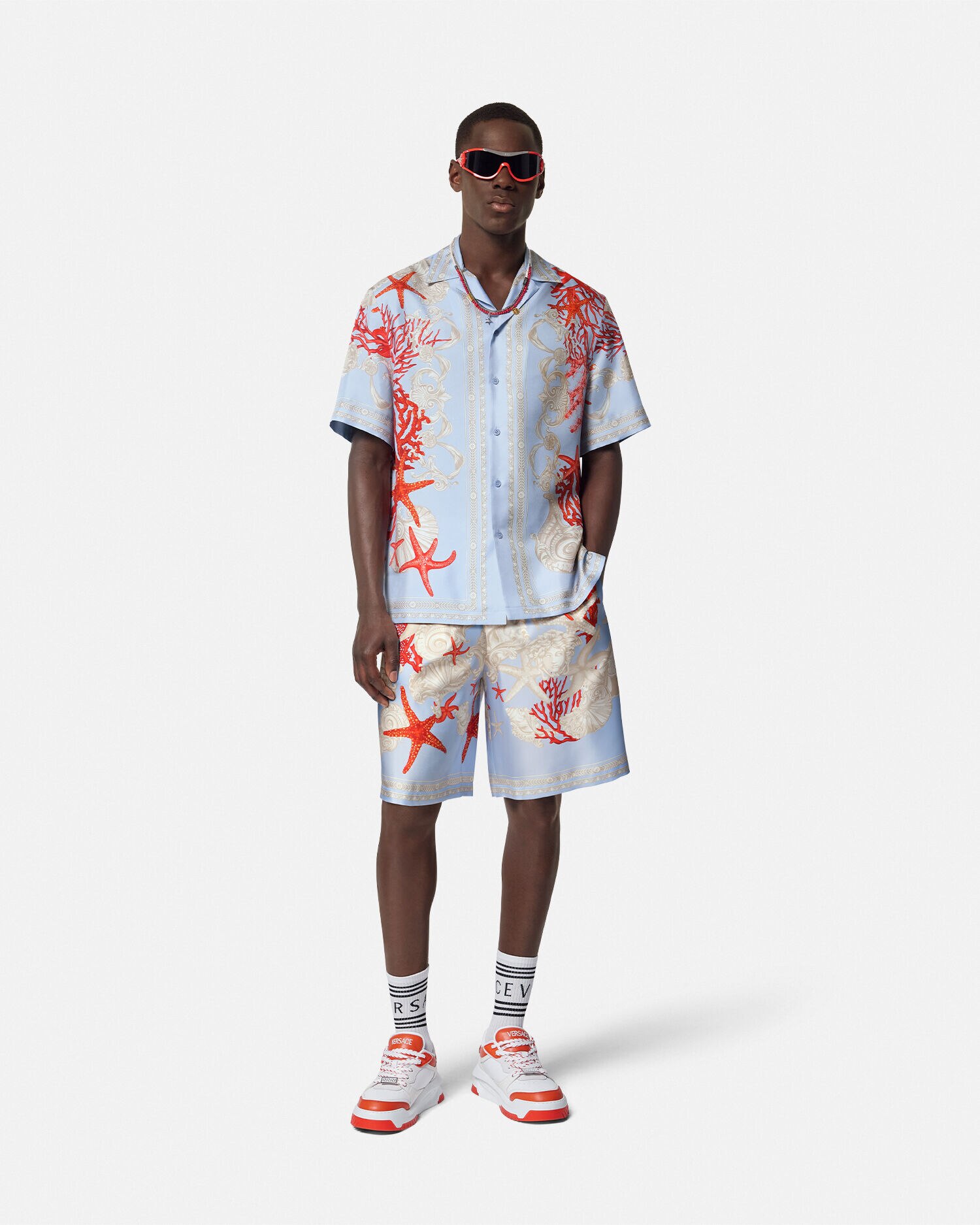 バロッコ シー シルク ショートパンツ ブルー,プリント | VERSACE JP