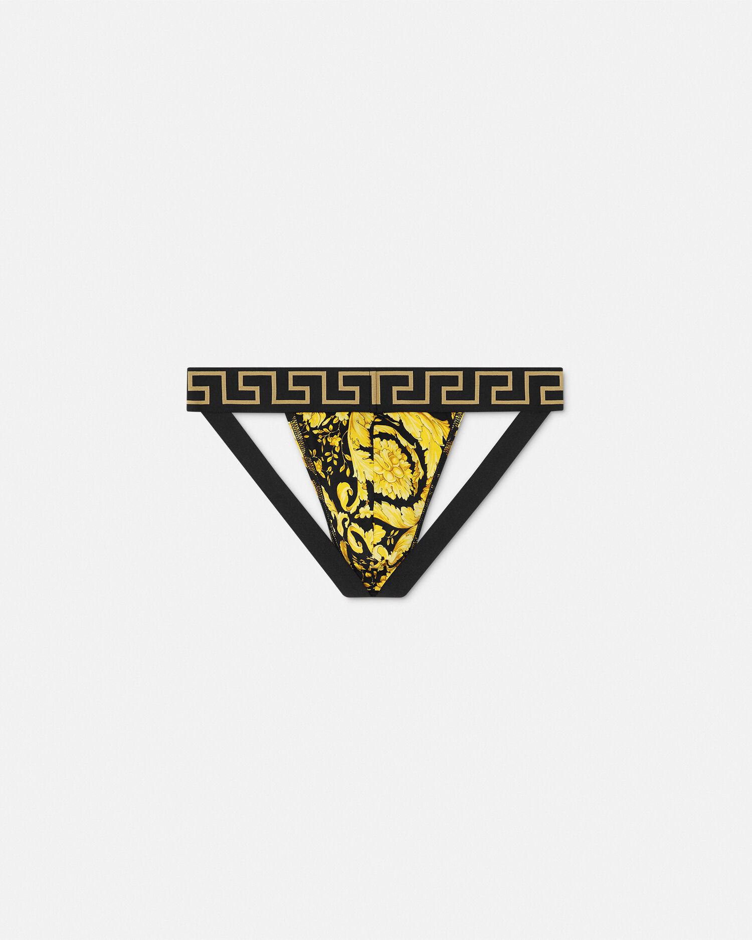 ジャンニベルサーチ　Gianni Versace ストラップ プリント コットンジャージー ジョックストラップ ブラック | VERSACE JP