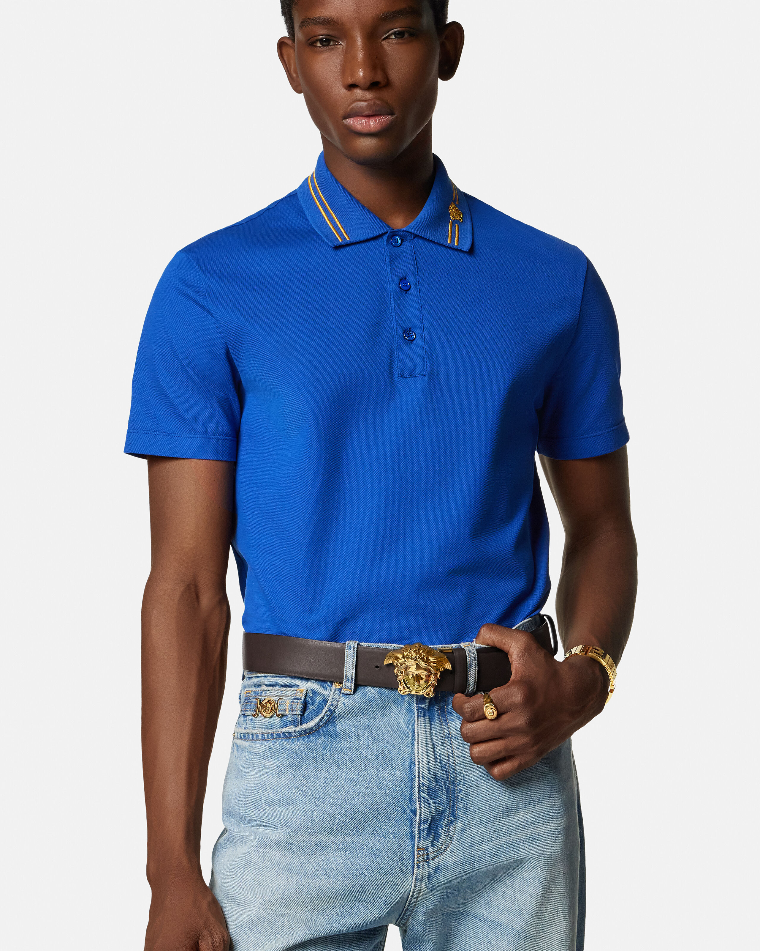 ラ メドゥーサ レザー リバーシブル ベルト 4 cm ブラウン,ゴールド