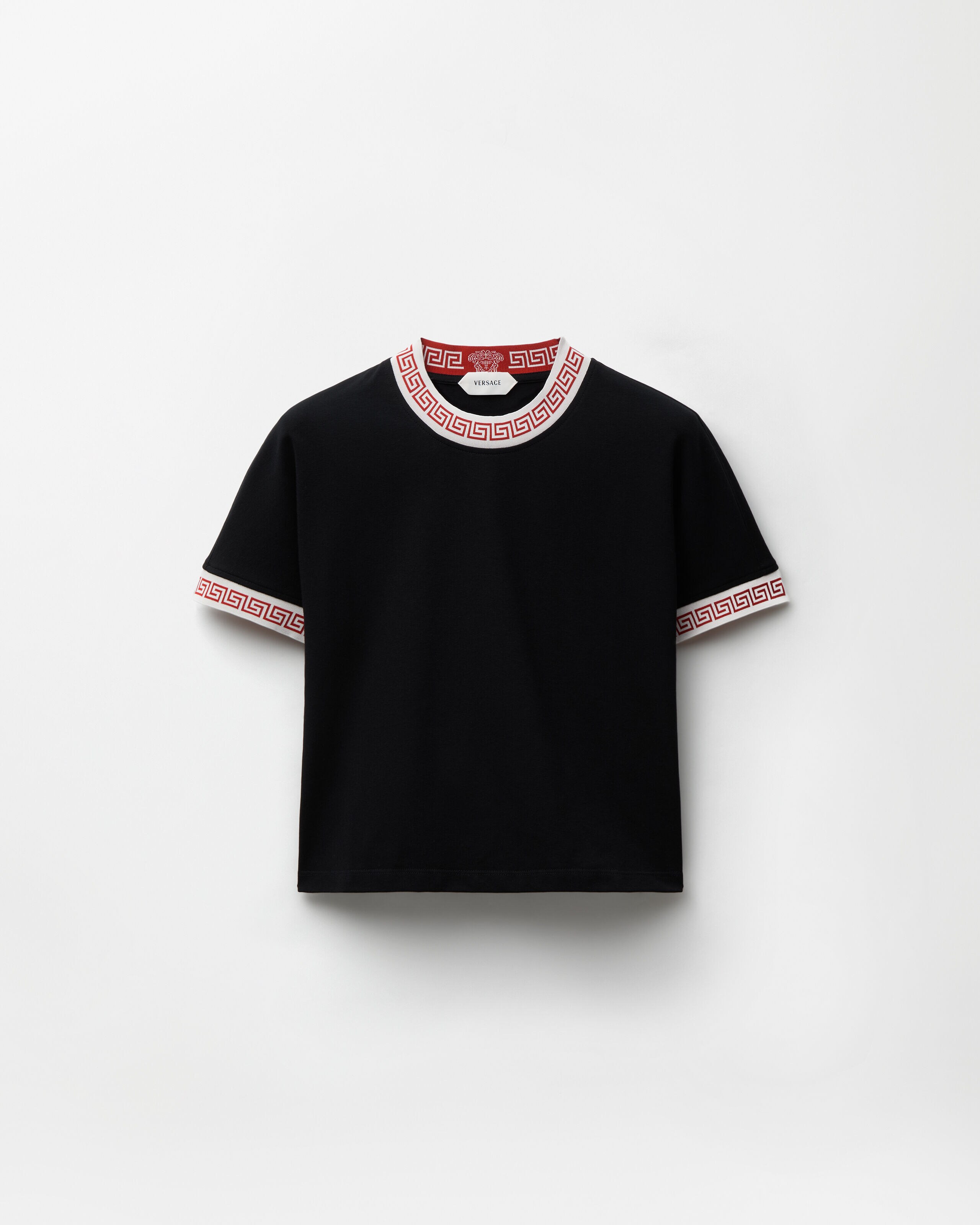 ジャカード ストレッチ コットンジャージー Tシャツ ブラック | VERSACE JP