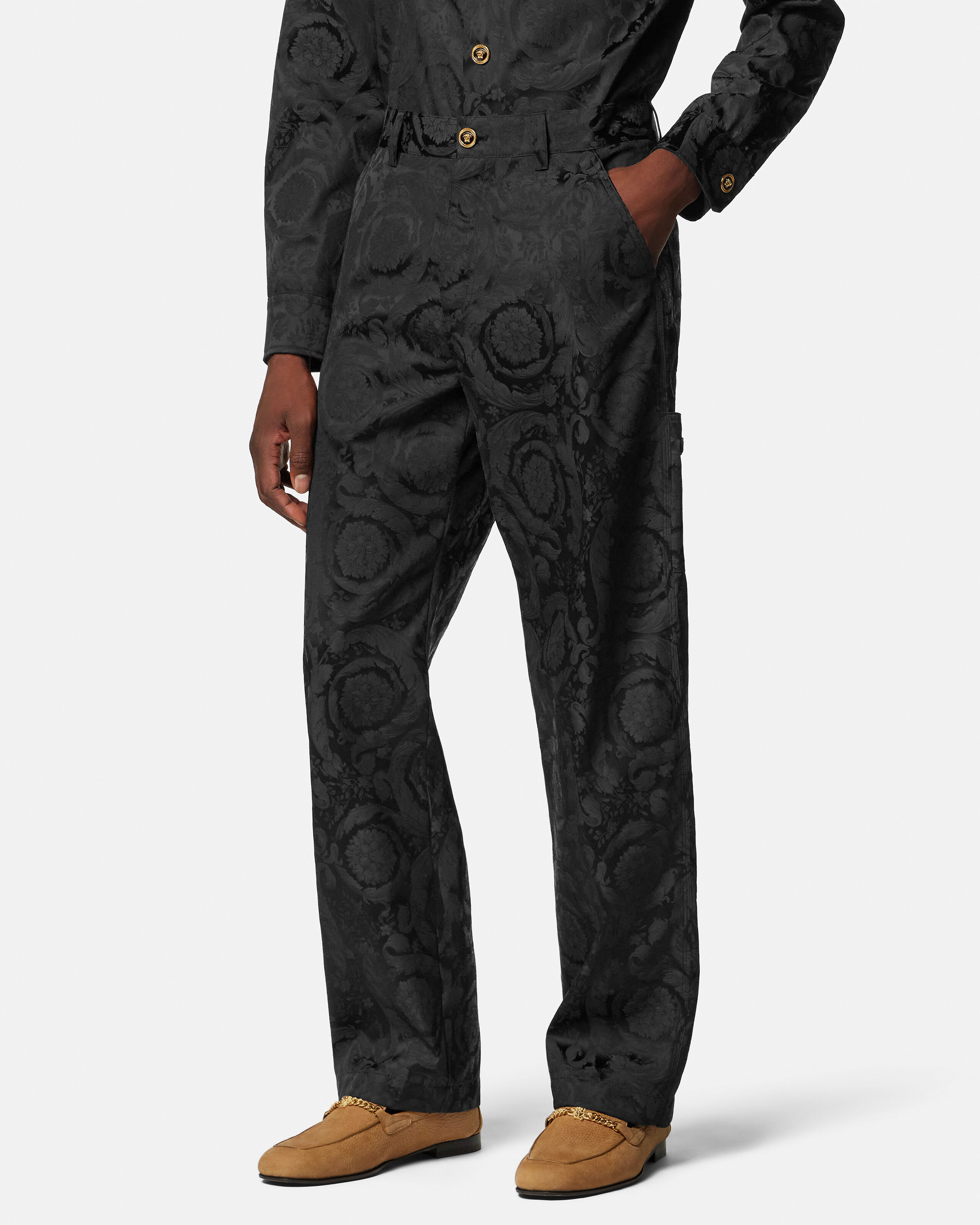 ジャカード コットン カーペンター パンツ ブラック | VERSACE JP