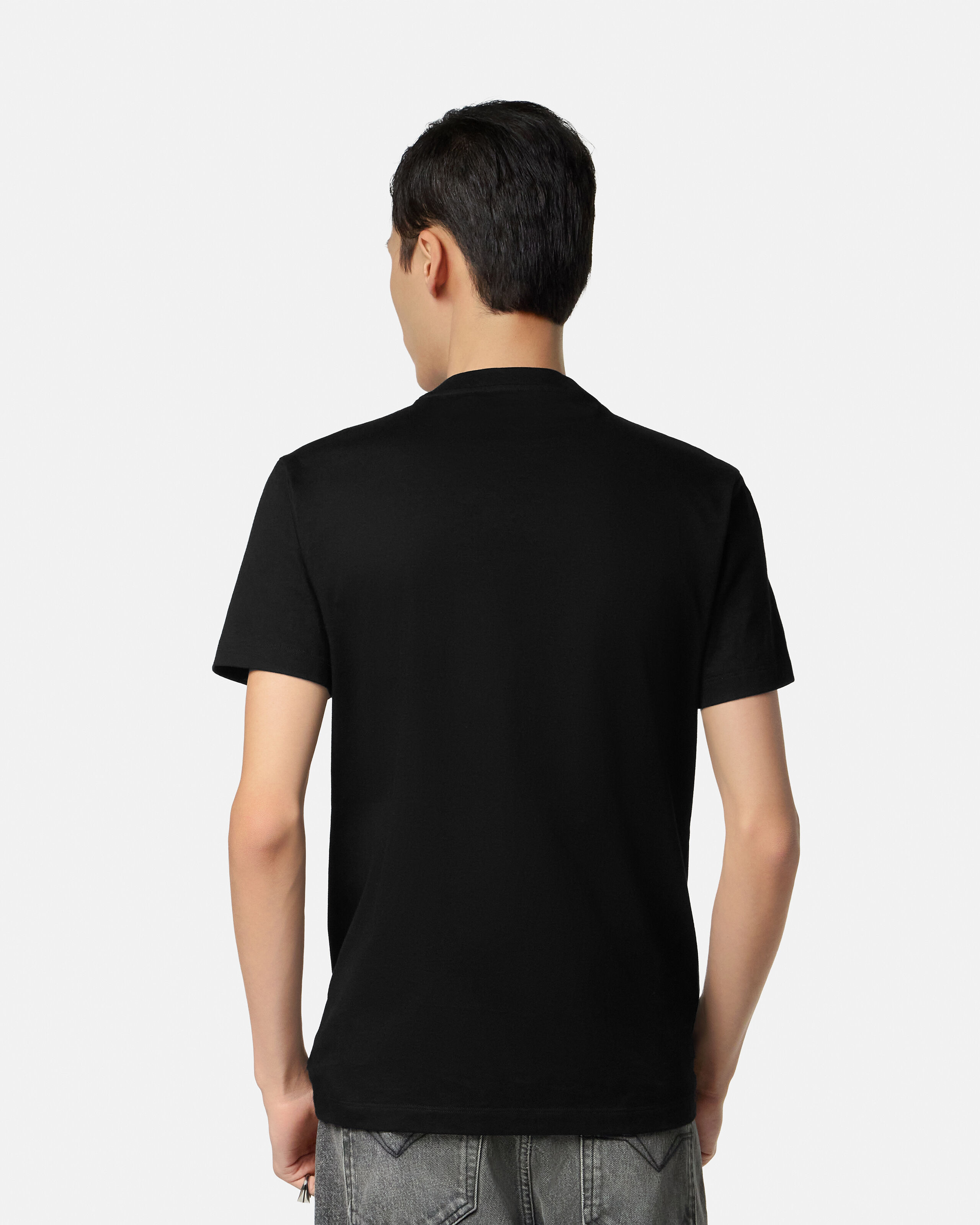 装飾入り コットンジャージー スリム Tシャツ ブラック | VERSACE JP