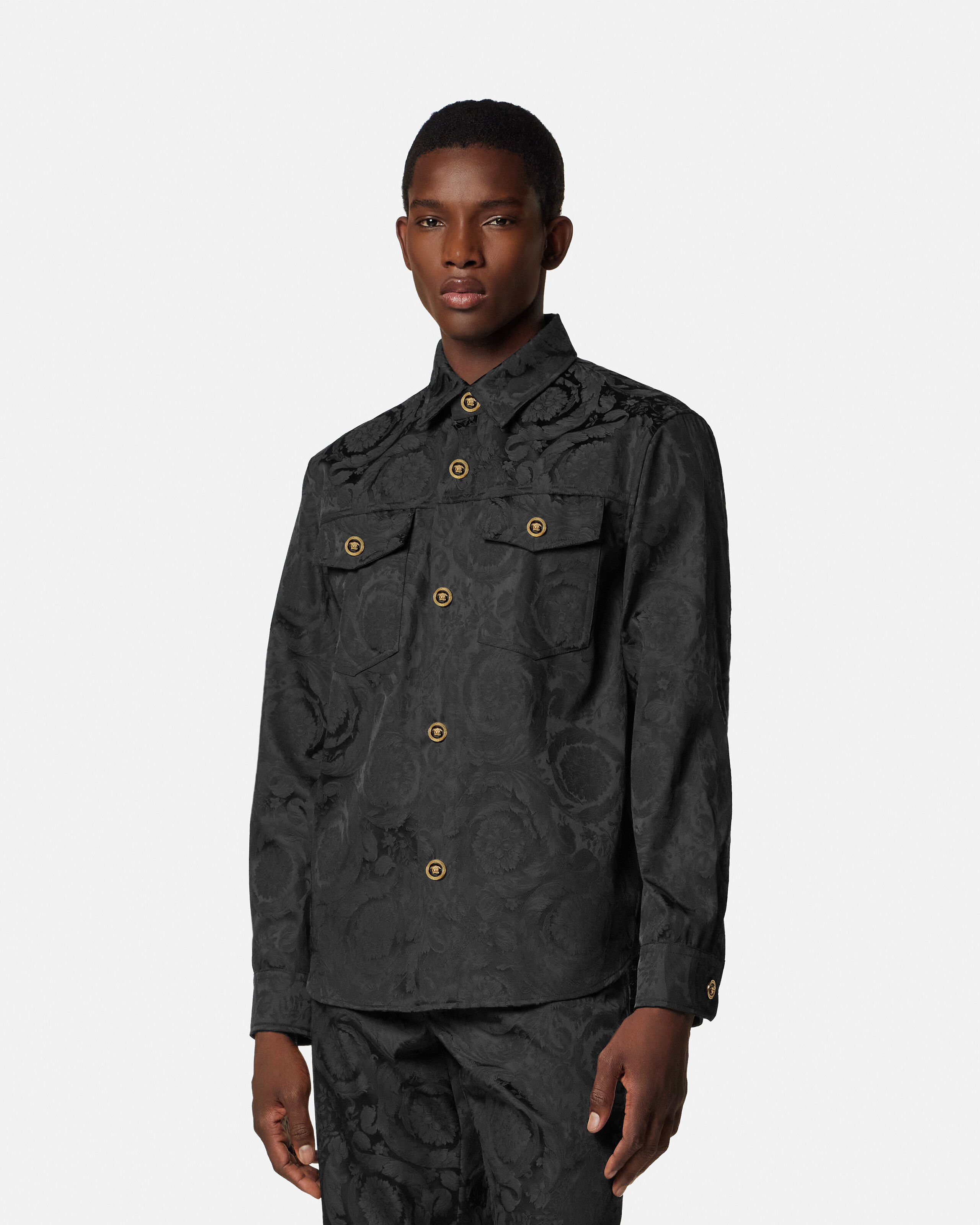 ジャカード コットン オーバーシャツ ブラック | VERSACE JP