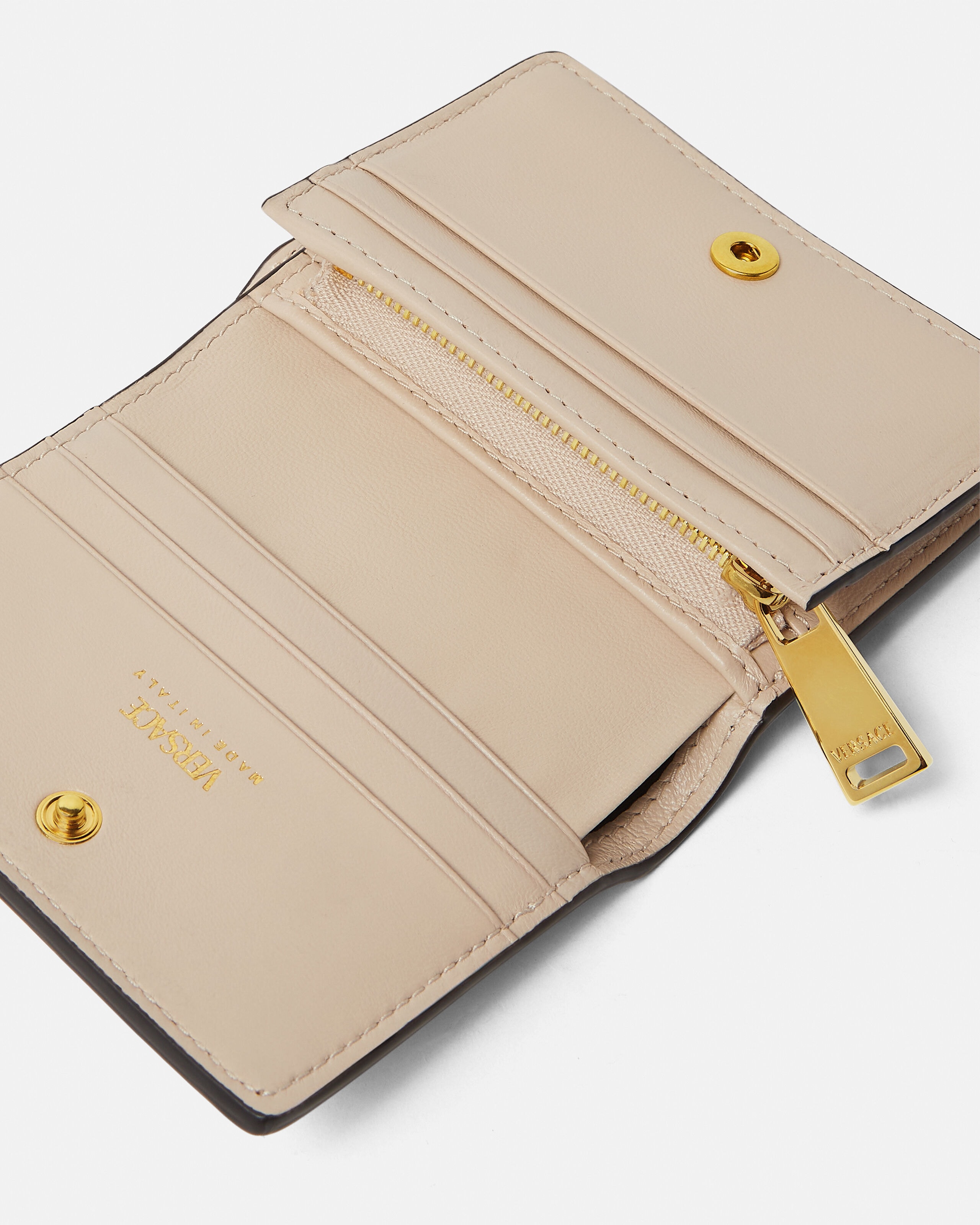 二つ折り財布 VIRTUS ヴェルサーチ 極美品 ベージュ JP VERSACE | ベージュ ウォレット レザー タグ ヴェルサーチェ コンパクト レザー 小物