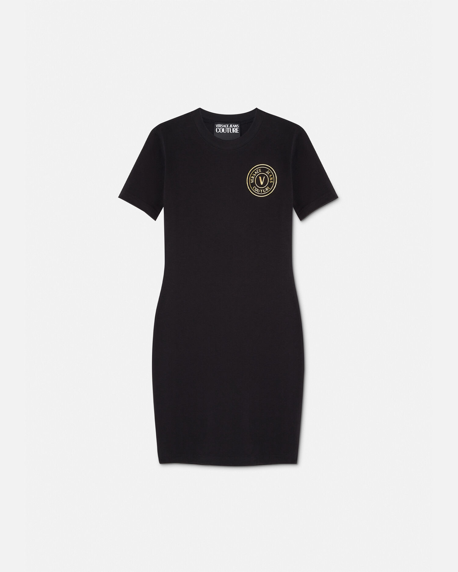 レターV エンブレム ロゴ Tシャツ ドレス ブラック,ゴールド | VERSACE JP