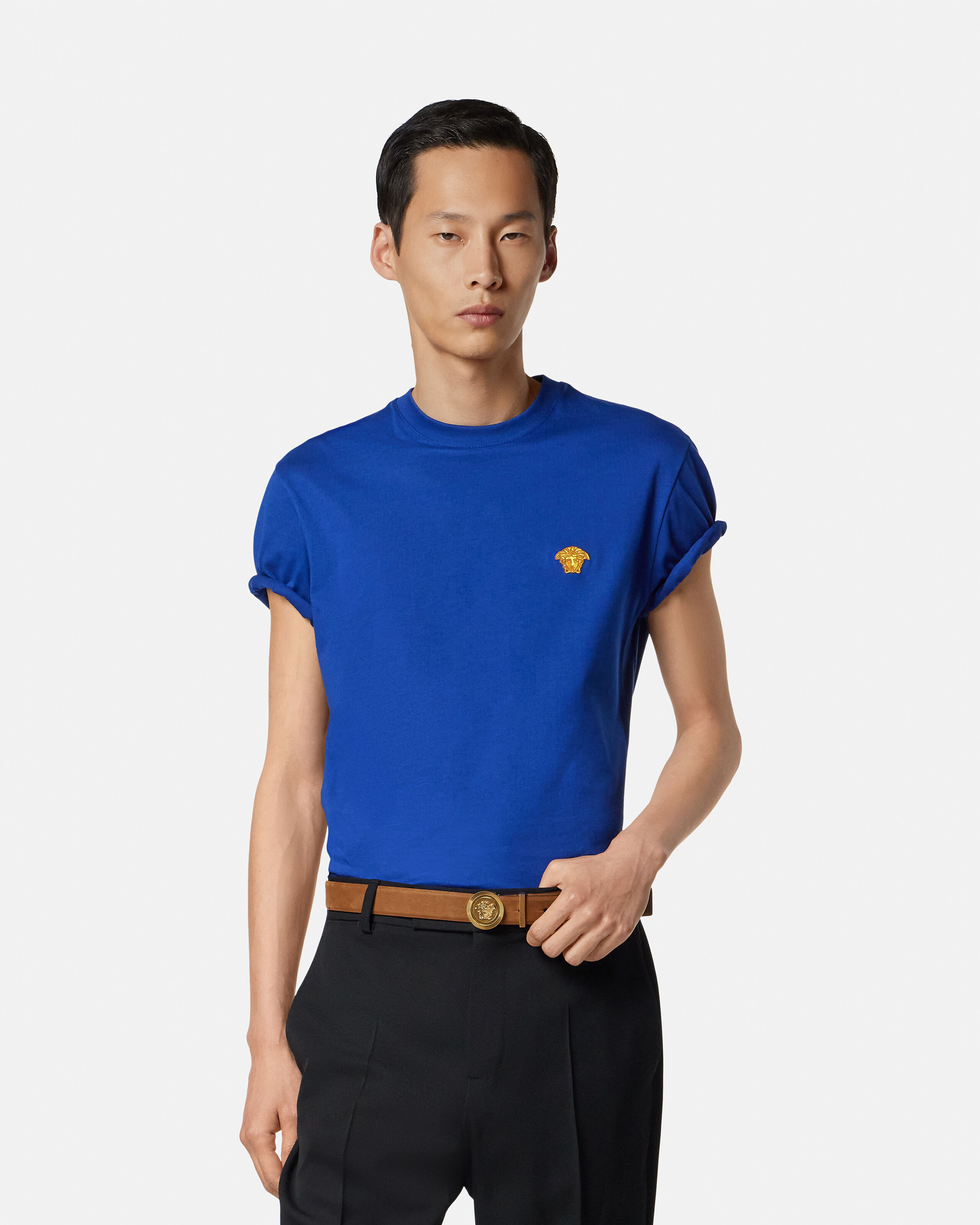 刺繍入り コットンジャージー Tシャツ ブルー | VERSACE JP