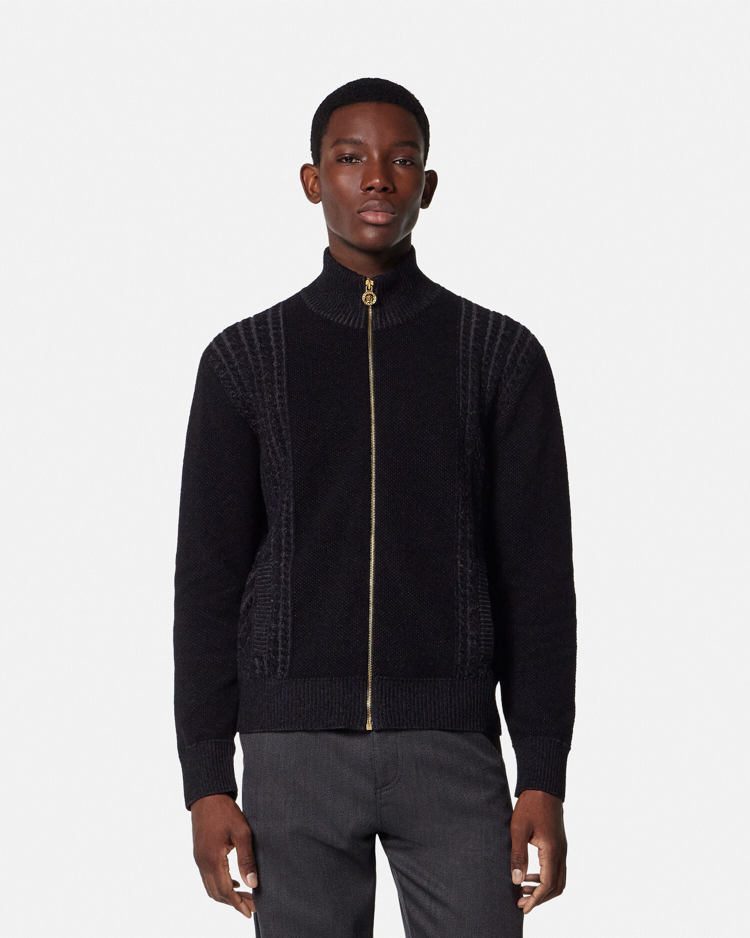 ジャカード ジッパー ニット セーター メドゥーサ グレー | VERSACE JP