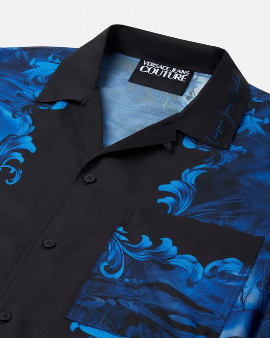 プリント ツイル ビスコース シャツ ブルー+ブラック 2