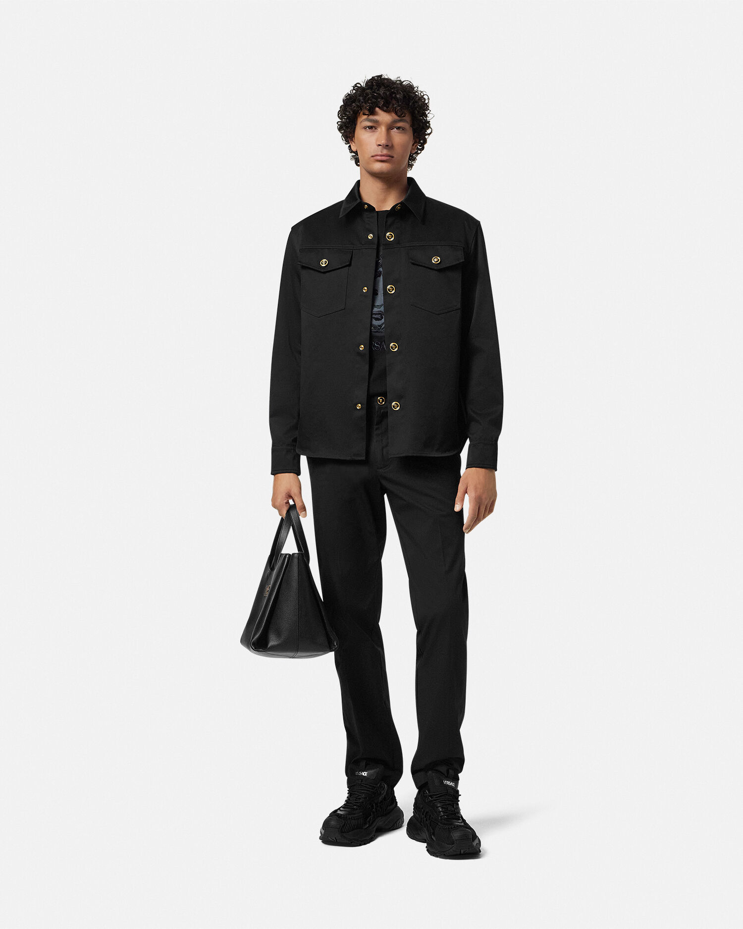 VERSACE コットンギャバジン オーバーシャツ コットンギャバジン オーバーシャツ ブラック | VERSACE JP