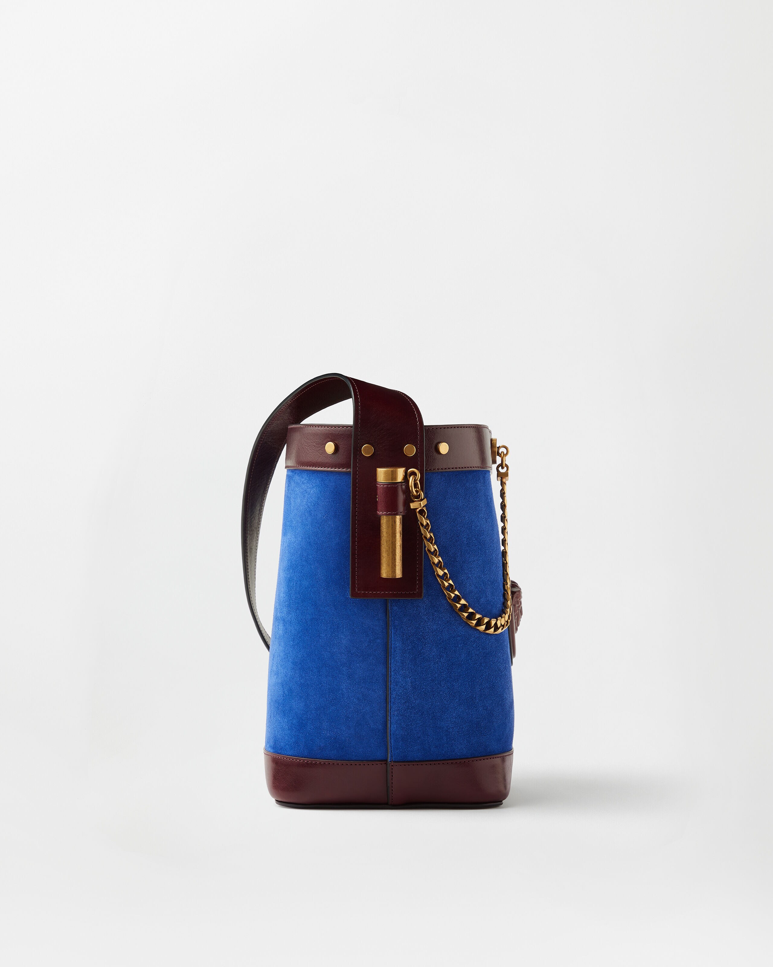 ピヴォ スモール スエード バケット バッグ ブルー,ブラウン | VERSACE JP