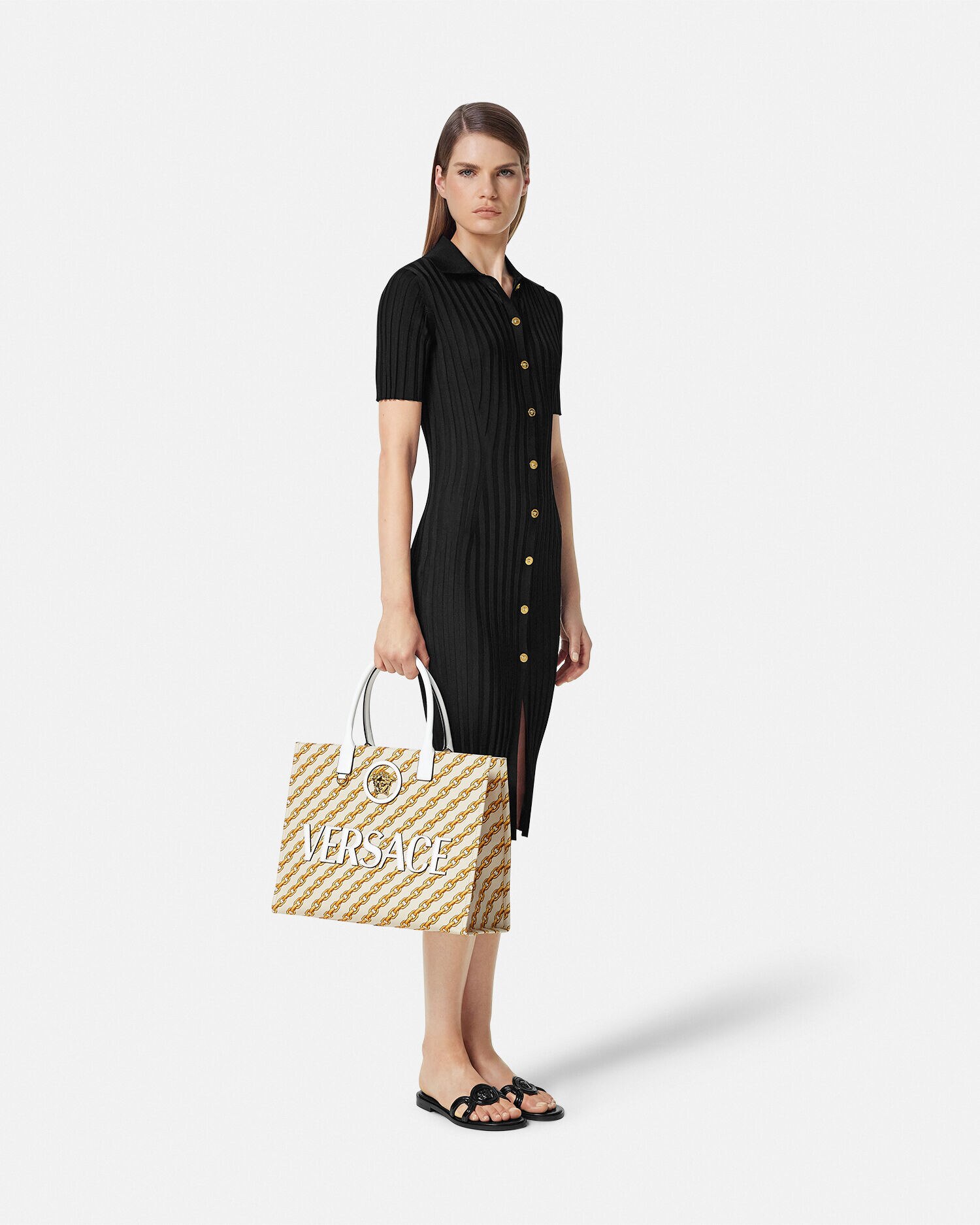 チェーン ストライプ ラ メドゥーサ ラージ トートバッグ プリント | VERSACE JP