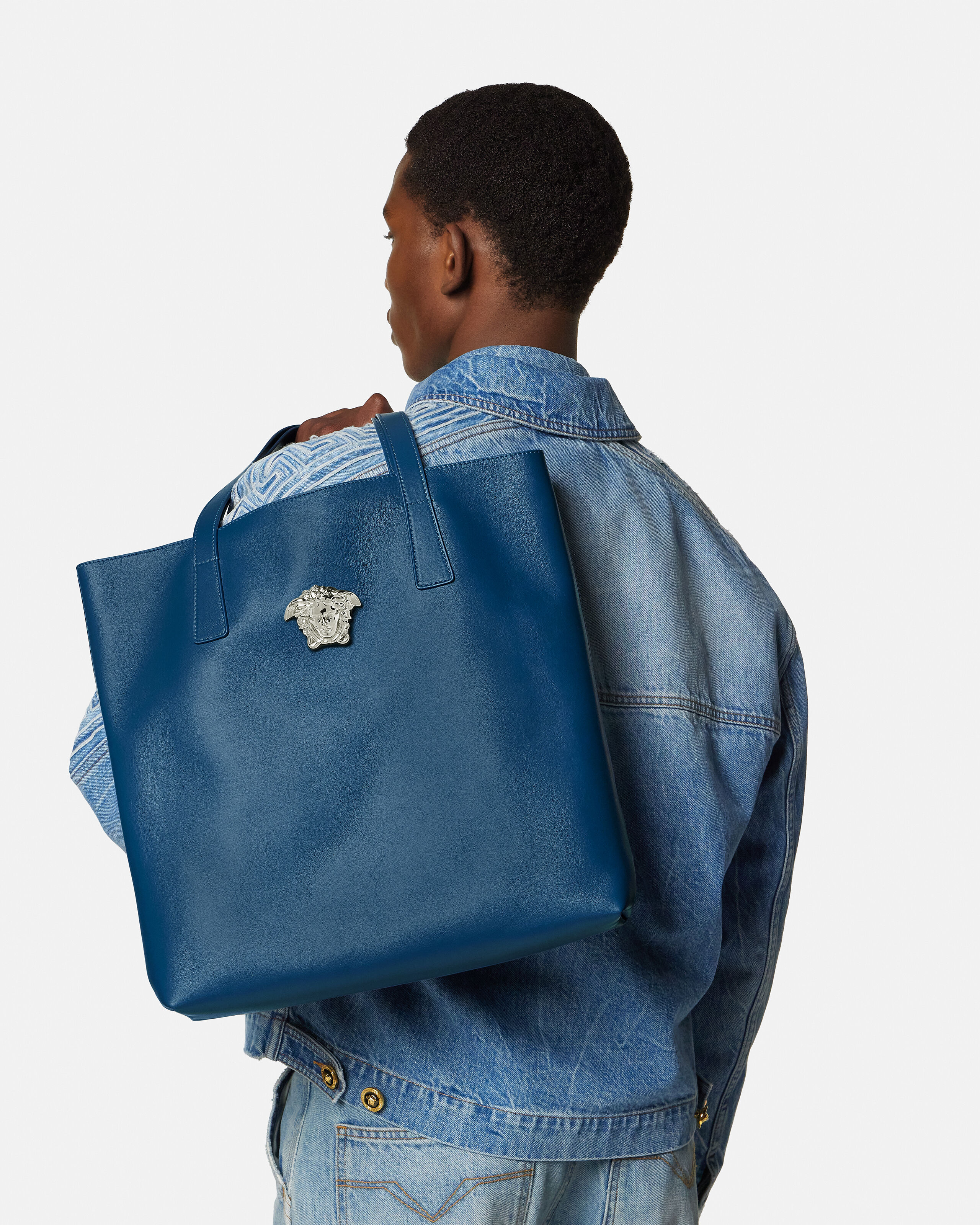 ラ メドゥーサ レザー トート ブルー | VERSACE JP