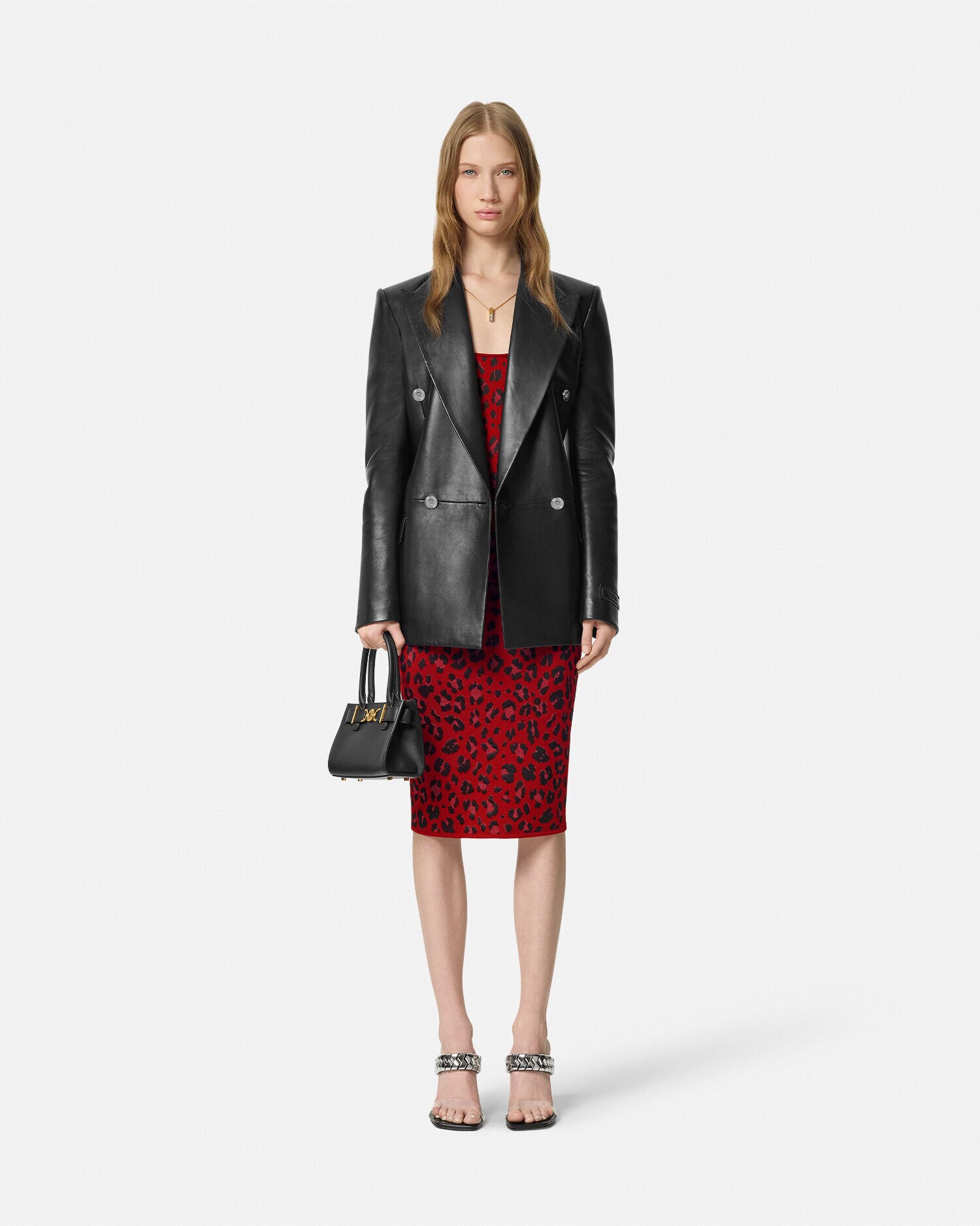 ルレックス フィット ニット ミディドレス レオパード レッド | VERSACE JP