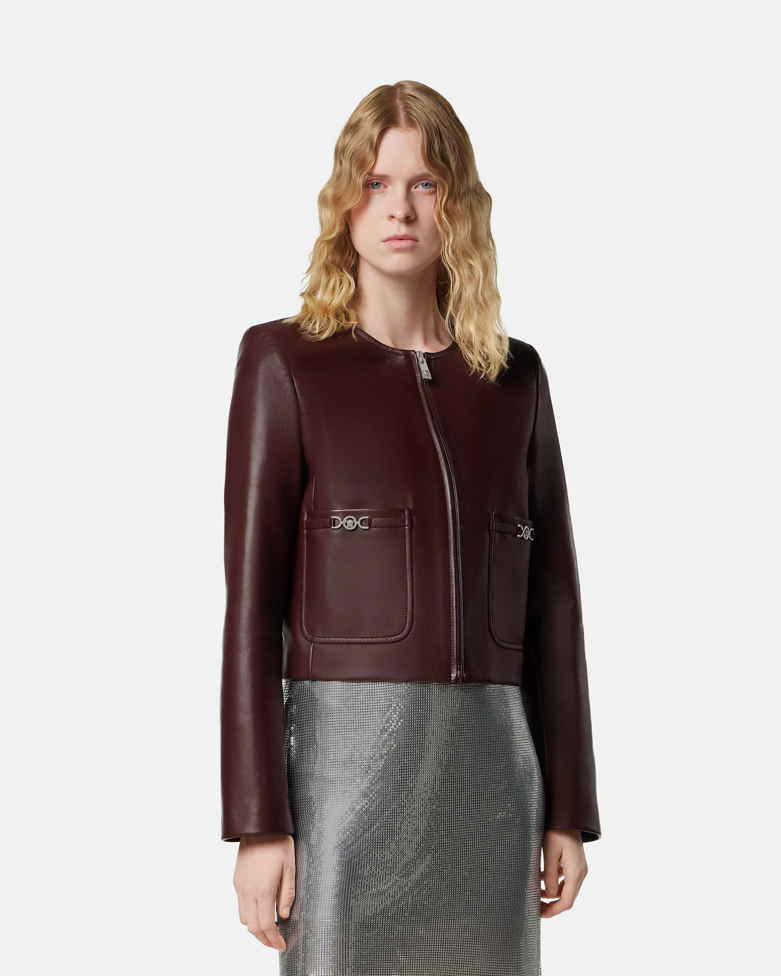 レザー ジッパー ジャケット バーガンディ | VERSACE JP