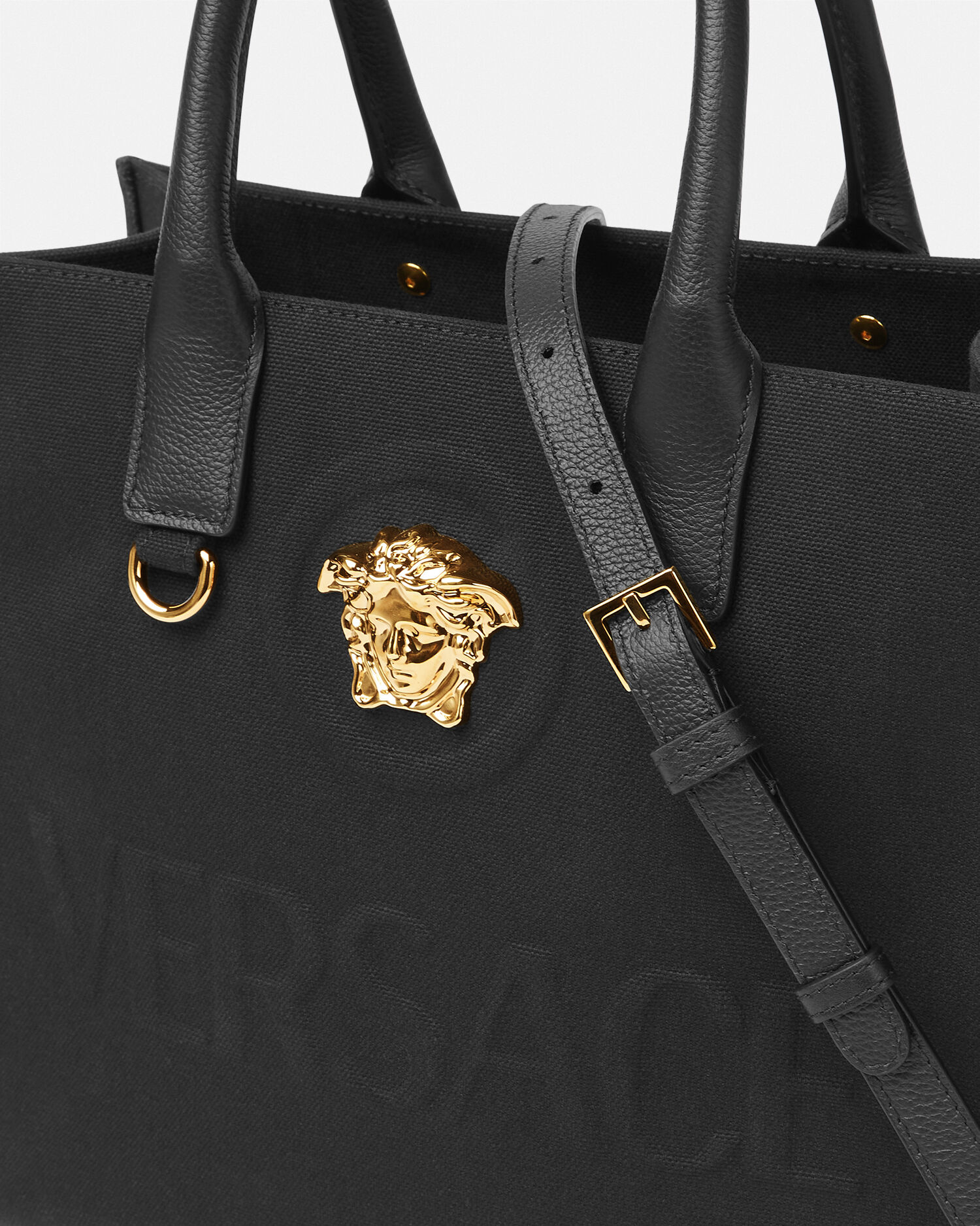 ラ メドゥーサ スモール キャンバス トート バッグ ブラック,ゴールド | VERSACE JP