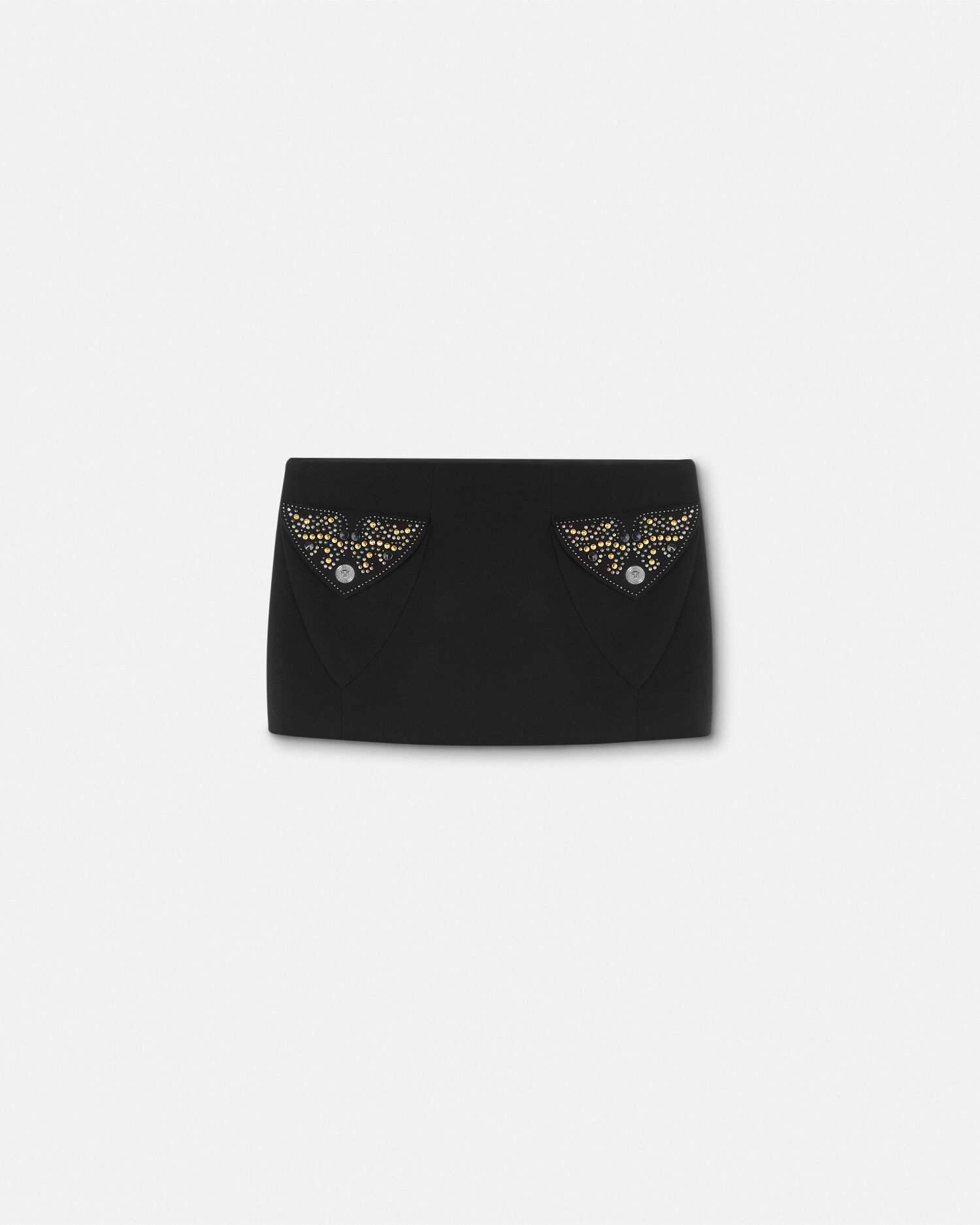 美品　VERSACE ヴェルサーチ　デニム　ヌメ革　スカート　スタッズ　ロゴ 美品VERSACE ヴェルサーチデニムヌメ革スカートスタッズロゴ
