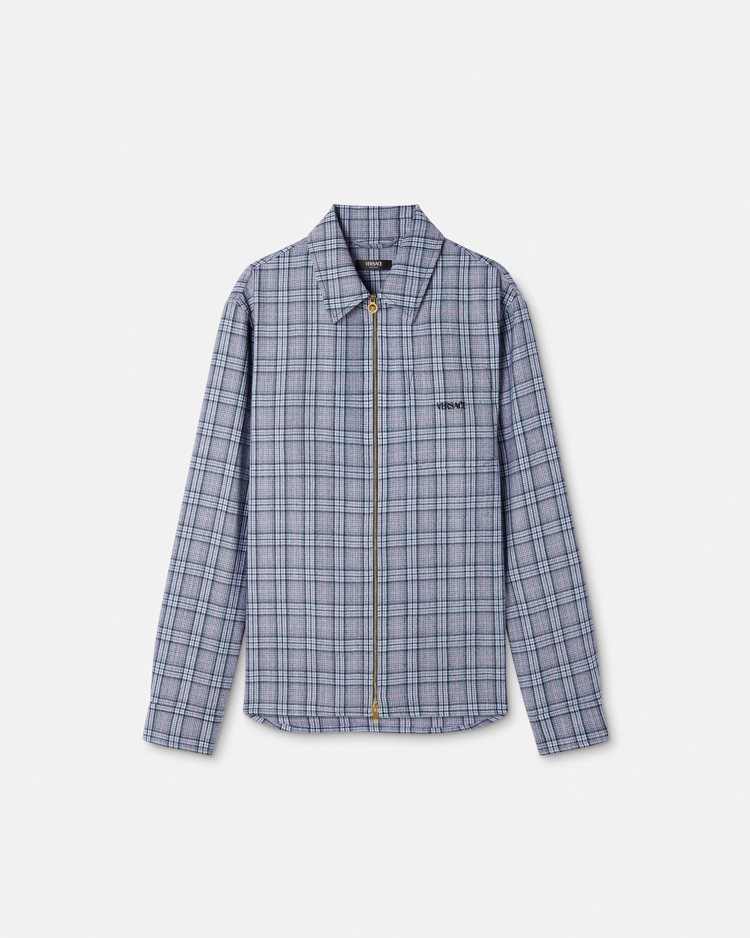 チェック ウール フランネル ジッパー オーバーシャツ ブルー | VERSACE JP