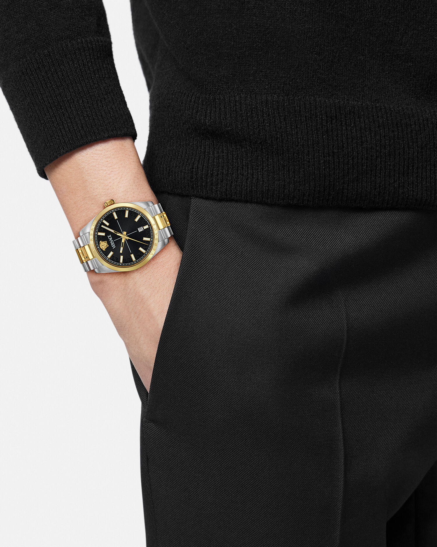 【大注目】 VERSACE ヴェルサーチ グレカロゴウォッチ 38mm グレカ ロゴ ムーンフェイズ ウォッチ ゴールド,シルバー