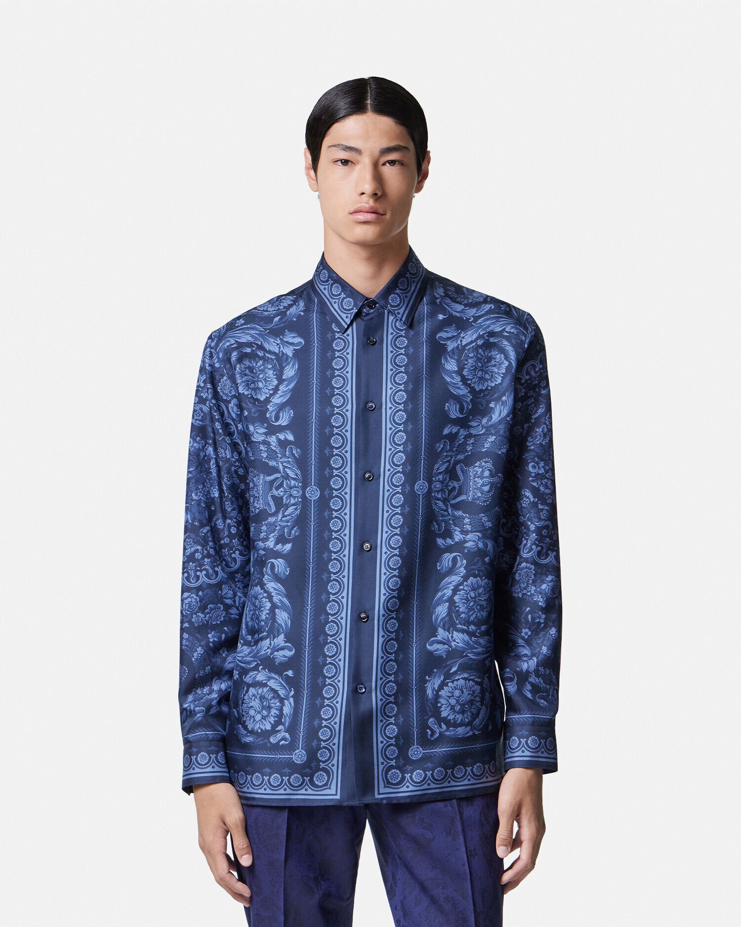 バロッコ シルク シャツ ブルー,プリント | VERSACE JP