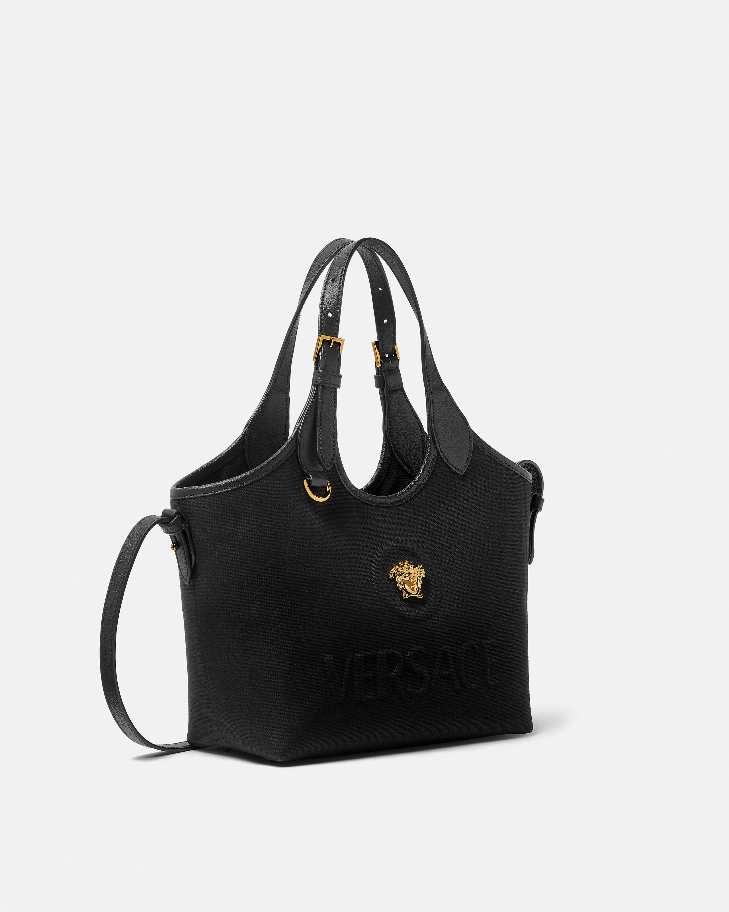 ラ メドゥーサ キャンバス ミニ トート ブラック,ゴールド | VERSACE JP