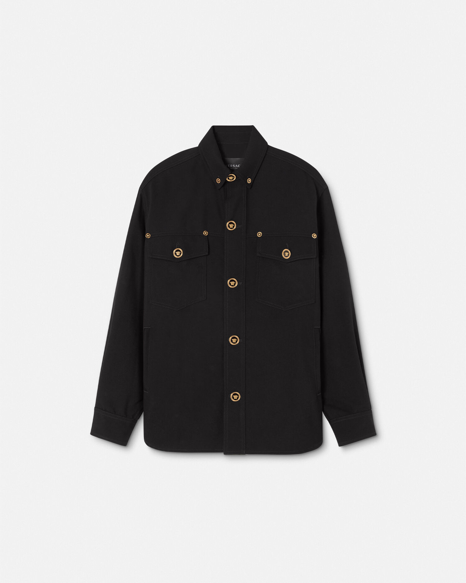 最旬ダウン ギャバジン ウール オーバーシャツ ブラック | VERSACE JP トップス