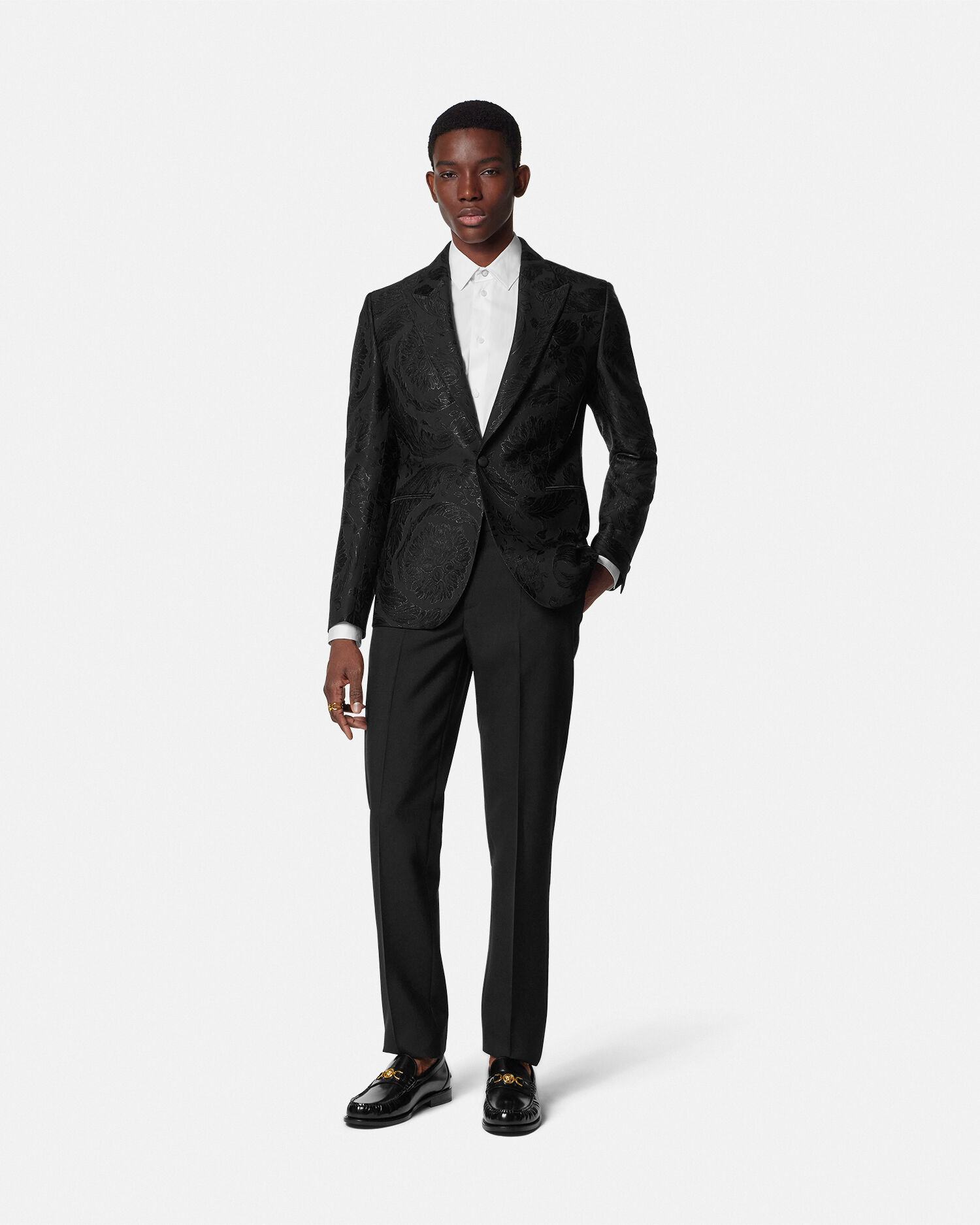 BALE COS 2023 ウールブレンドブレザー　リラックスフィット ジャカード ウールブレンド ブレザー ブラック | VERSACE JP