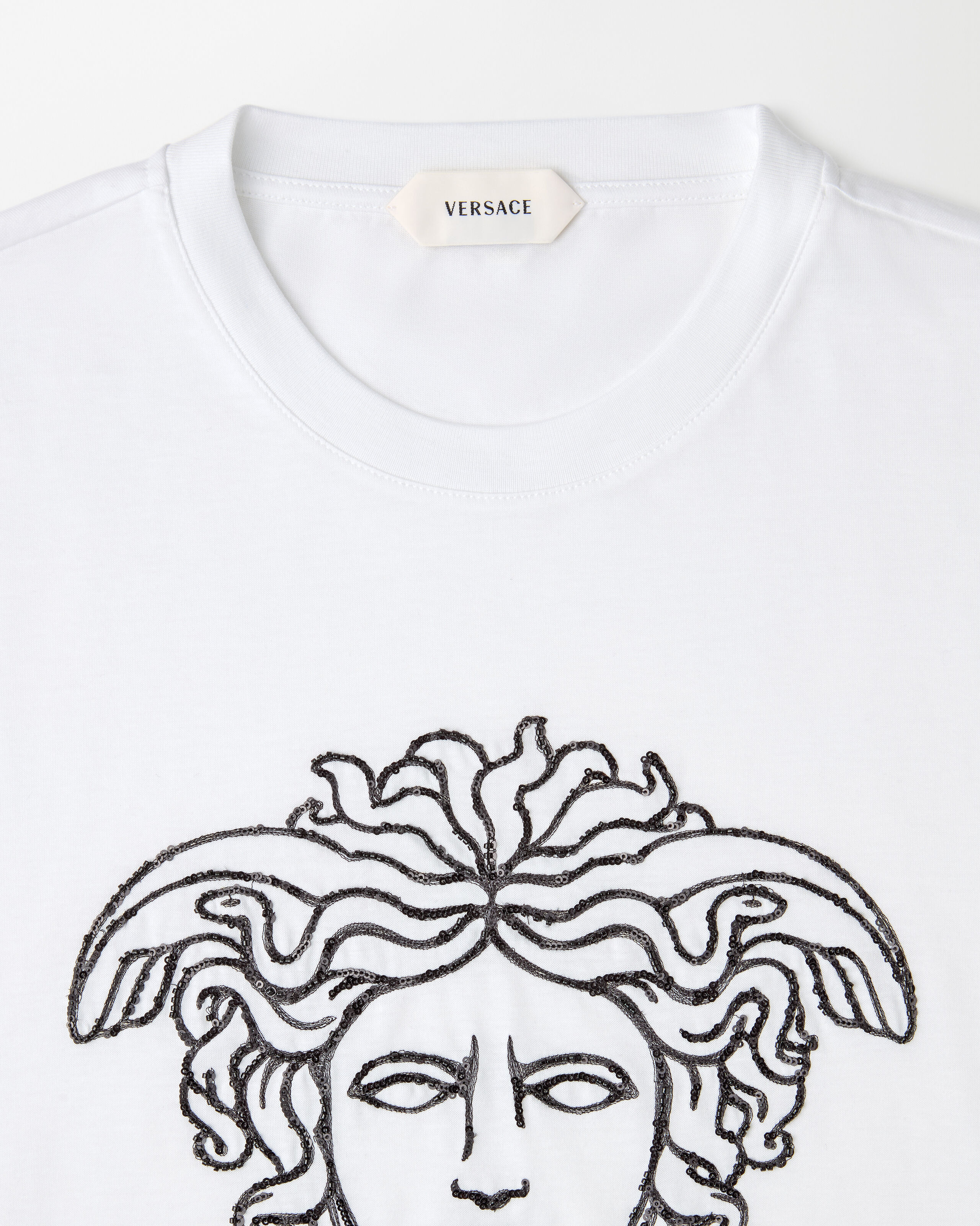 刺繍入り ロゴ コットンジャージー Tシャツ ホワイト | VERSACE JP