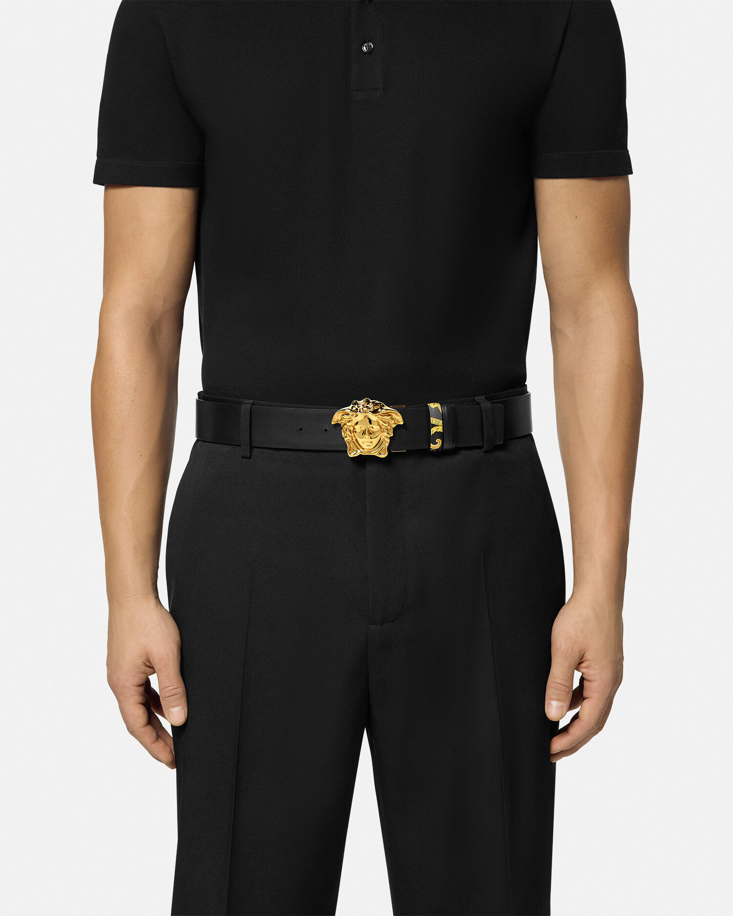 バロッコ リバーシブル レザー ベルト 4cm ブラック,プリント | VERSACE JP