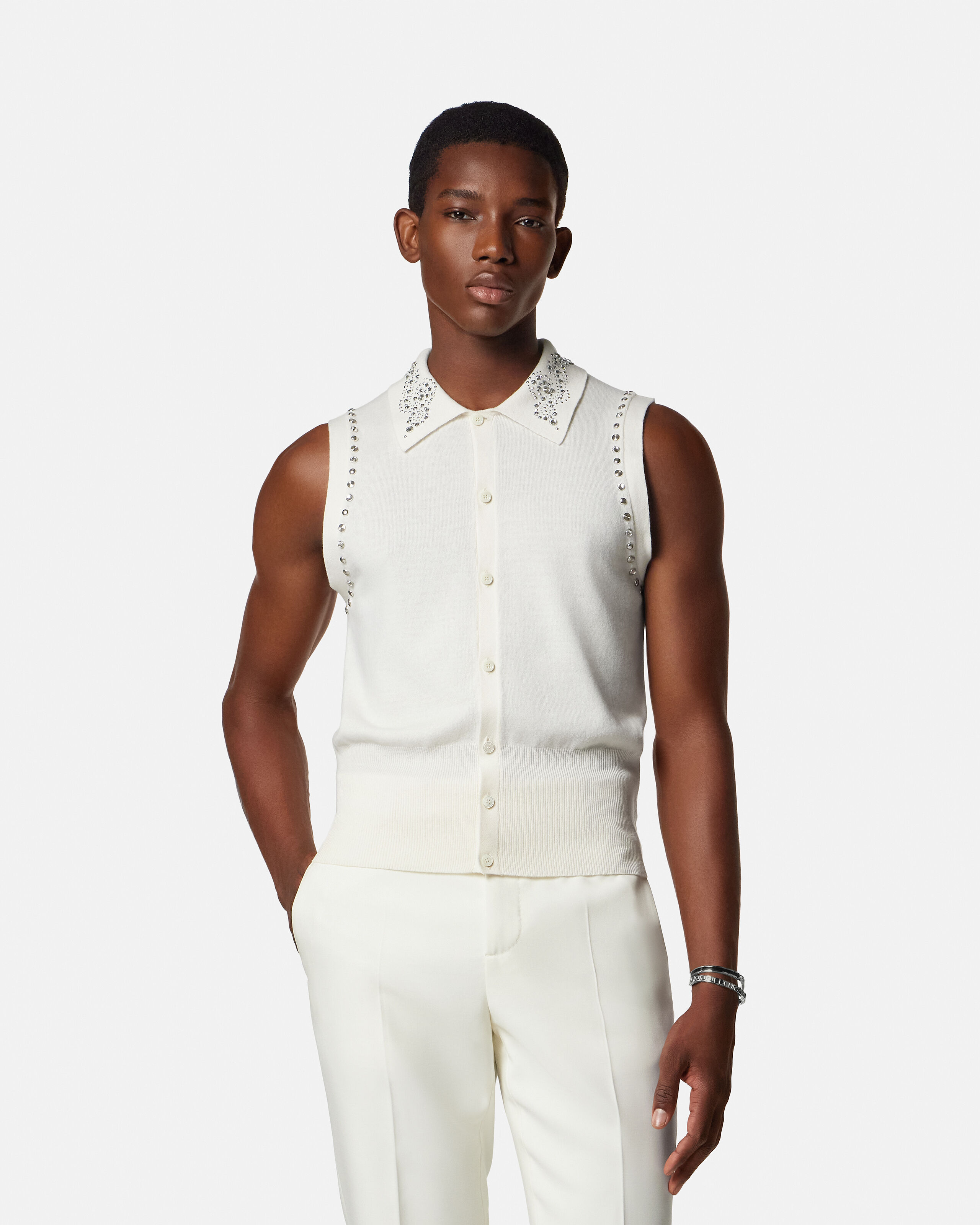 装飾入り カシミヤブレンド ニット ベスト | VERSACE JP