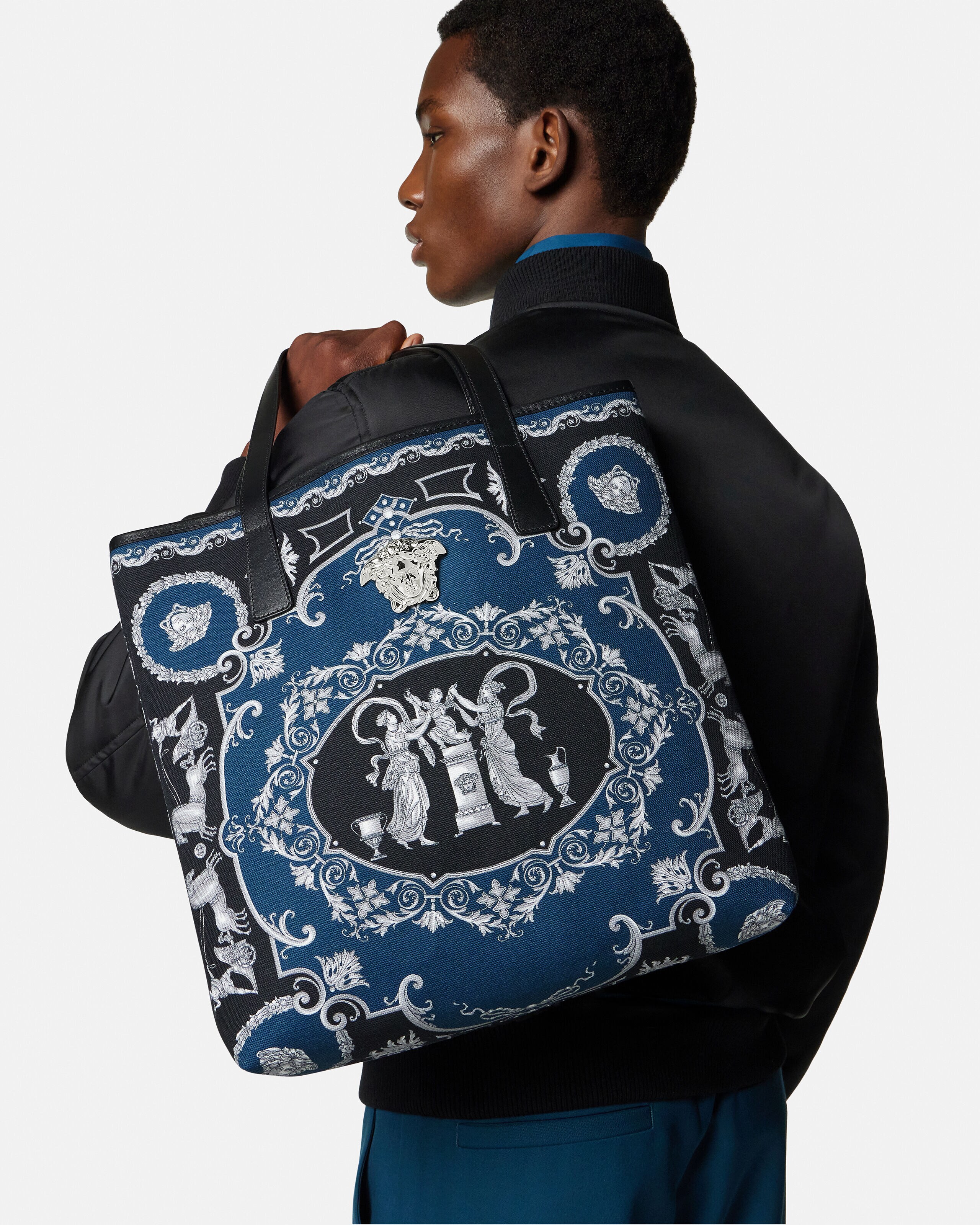 ラ メドゥーサ プリント キャンバス トート ブルー,ブラック | VERSACE JP