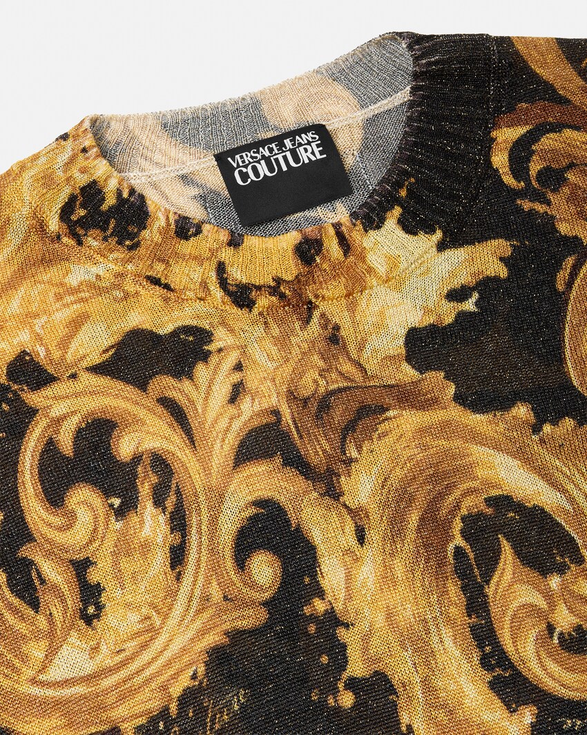 プリント ビスコース ニット クロップ セーター ブラック+ゴールド 2