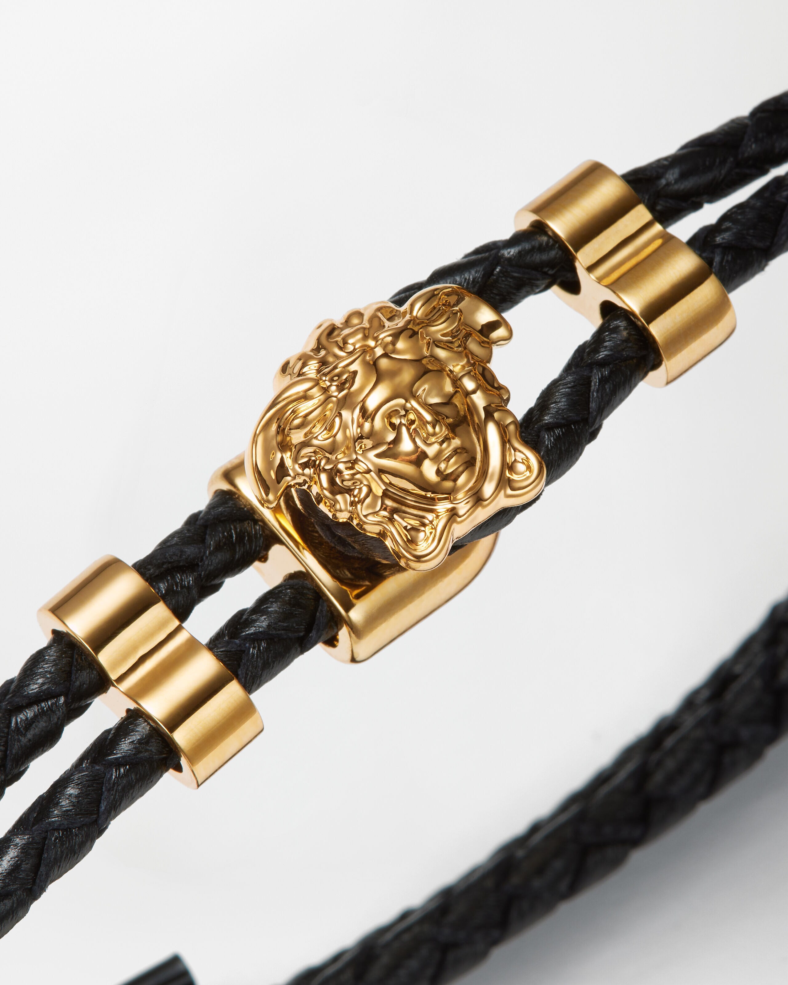 ラ メドゥーサ レザー ブレスレット ブラック,ゴールド | VERSACE JP