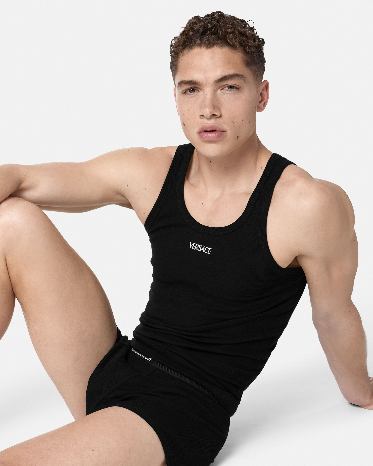 コットン リブ編み タンク トップ ブラック | VERSACE JP