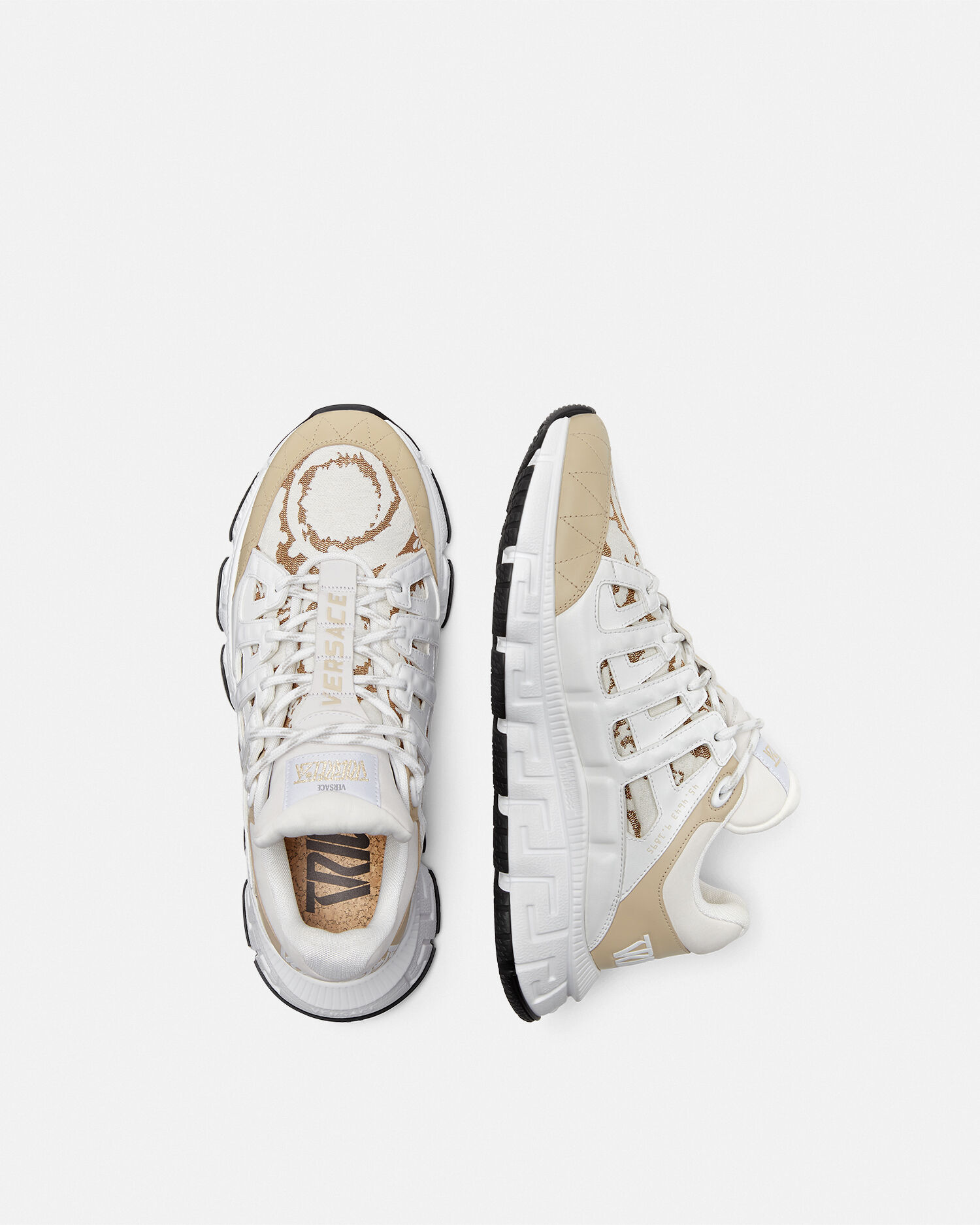 トライグレカ ジャカード レザー スニーカー ホワイト,ベージュ