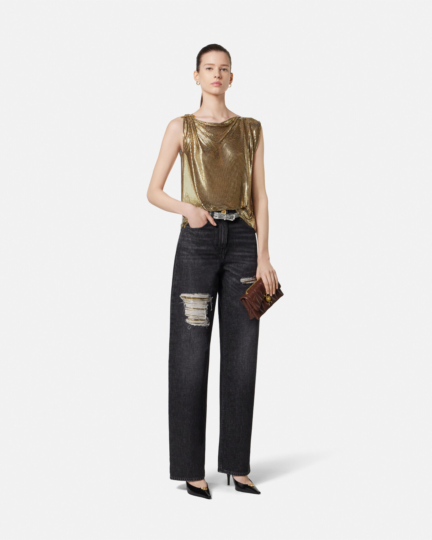 【Versace】メタル メッシュ ハイウエスト レギュラーフィット メタル メッシュ レギュラーフィット ジーンズ | VERSACE JP
