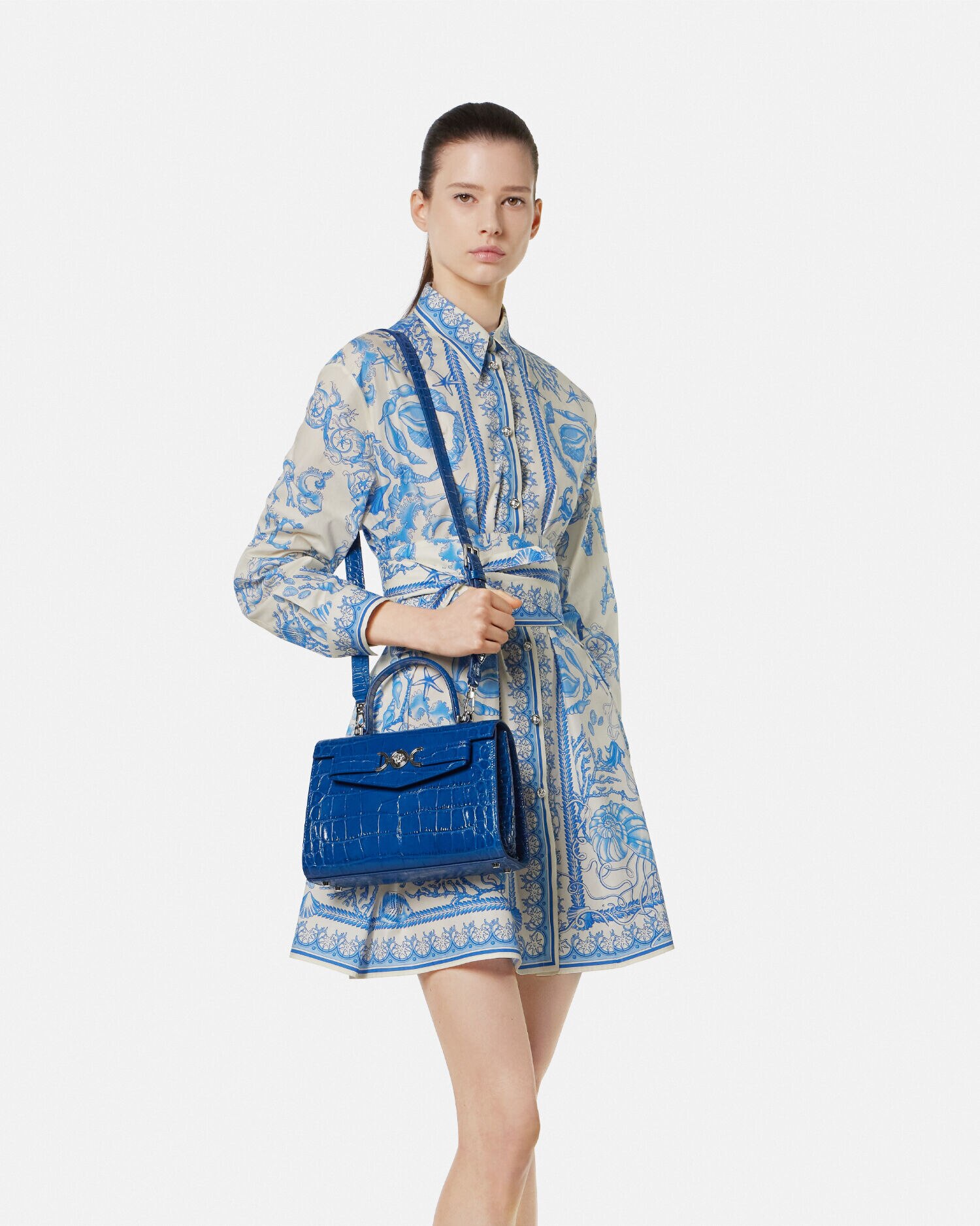 クロコ型押し メドゥーサ '95 ハンドバッグ ブルー | VERSACE JP