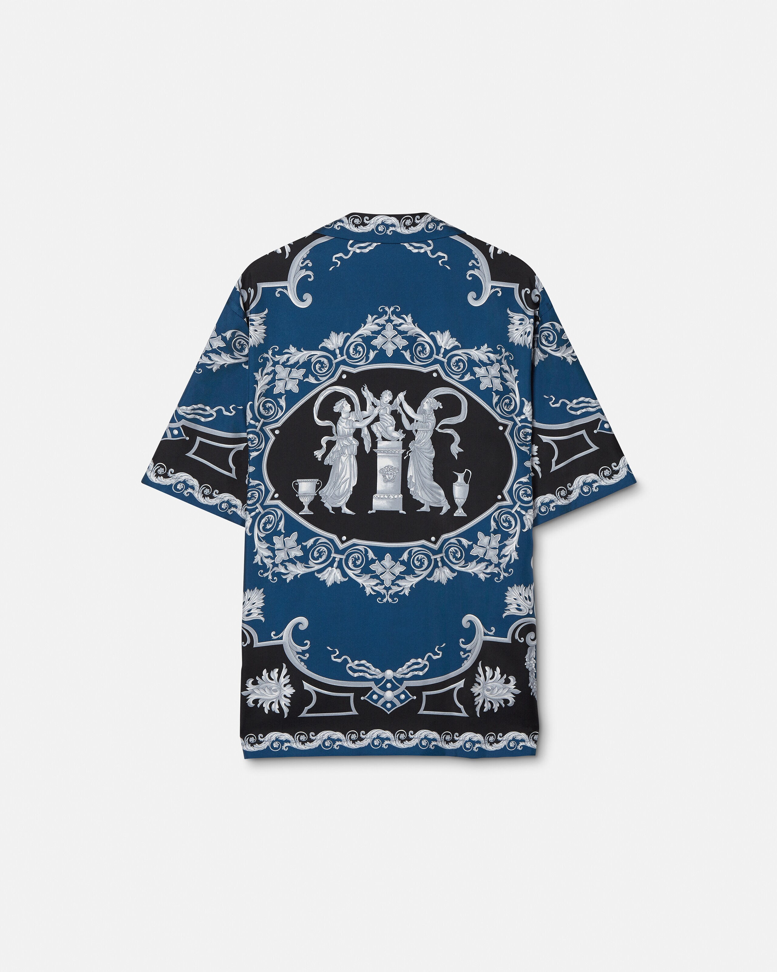 プリント シルク ツイル レギュラー シャツ ブラック,ブルー | VERSACE JP