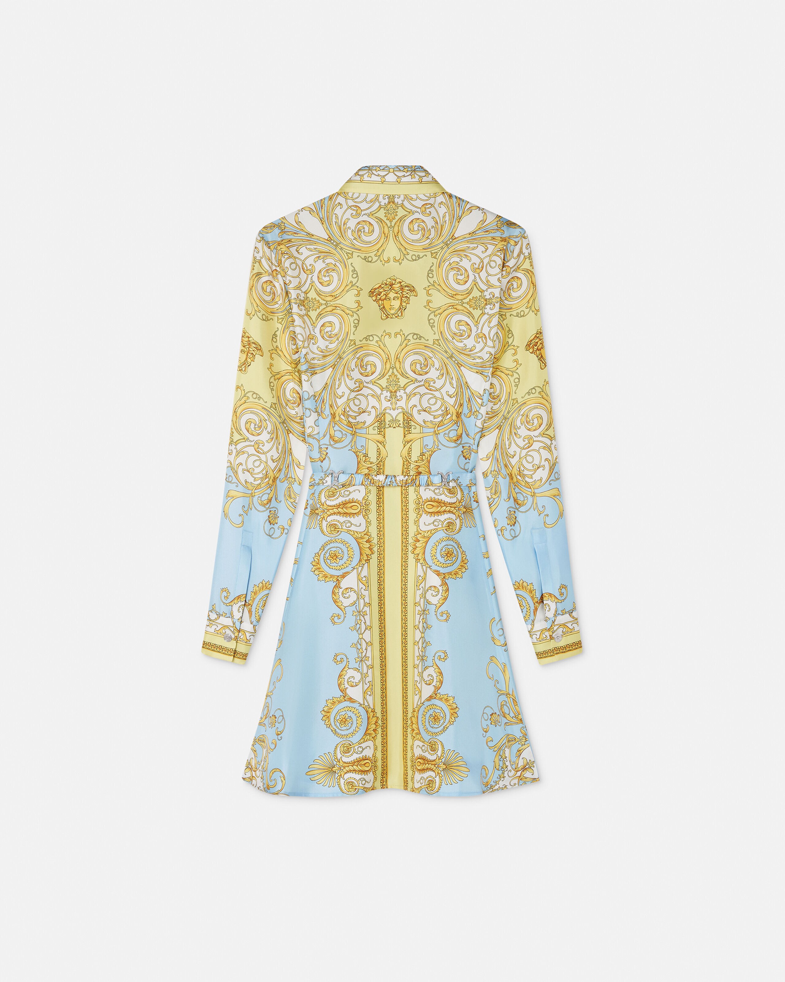 プリント シルク ツイル ミニ シャツ ドレス ブルー,ゴールド | VERSACE JP