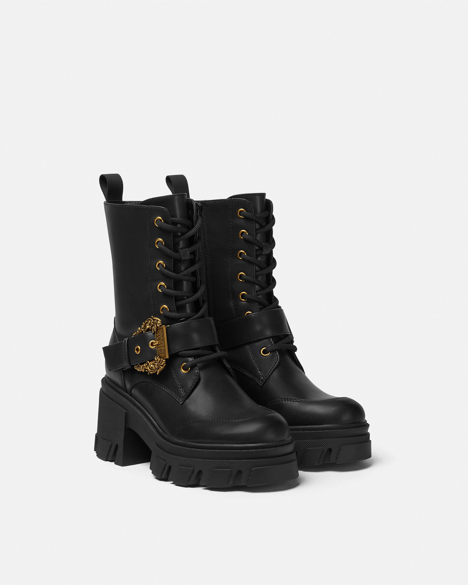 VERSACE JEANS ロゴバックル フェイクレザー アンクルブーツ VERSACE JEANS ロゴバックル フェイクレザー アンクルブーツ ブーツ