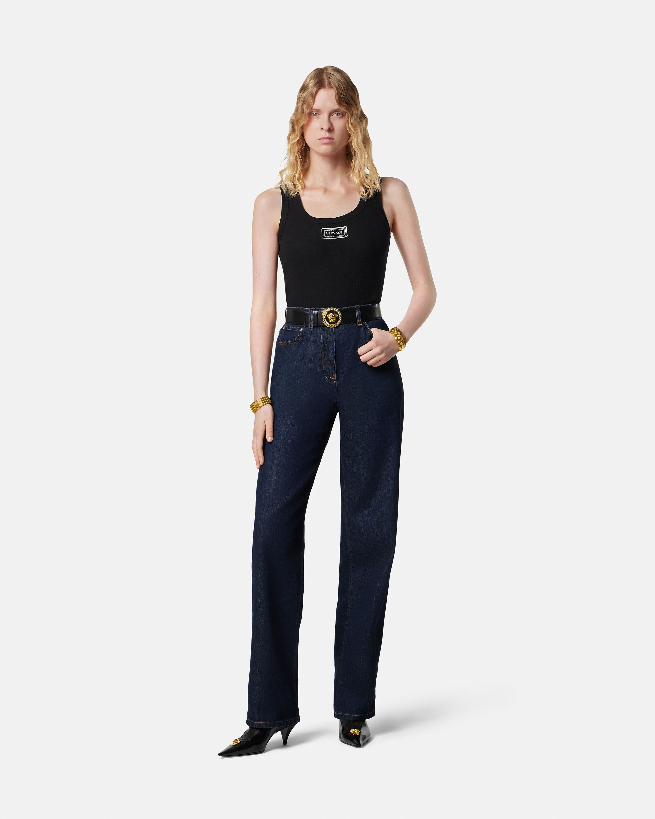 リブ編み ストレッチ コットン タンク トップ | VERSACE JP