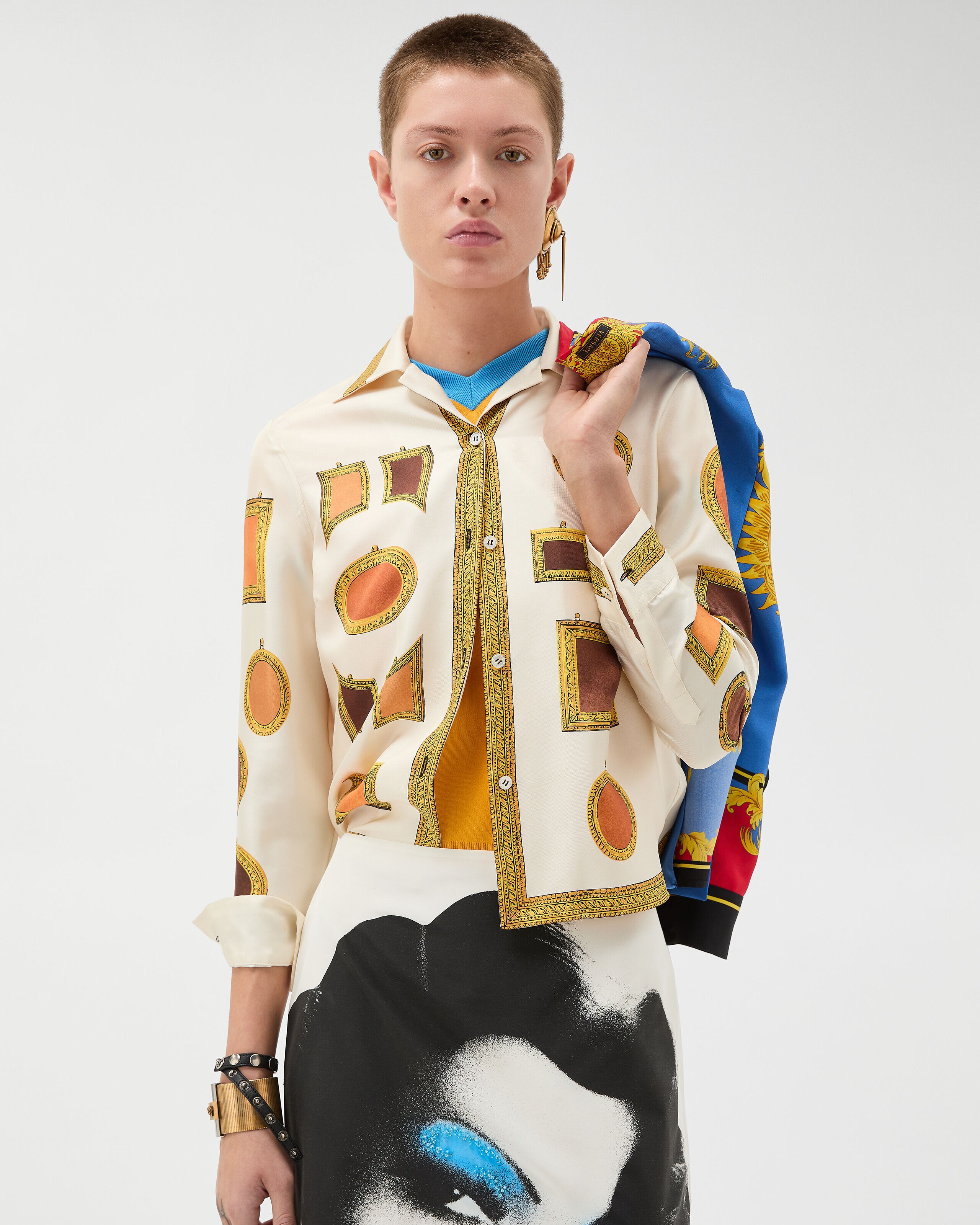 プリント シルク ツイル シャツ ホワイト,プリント | VERSACE JP