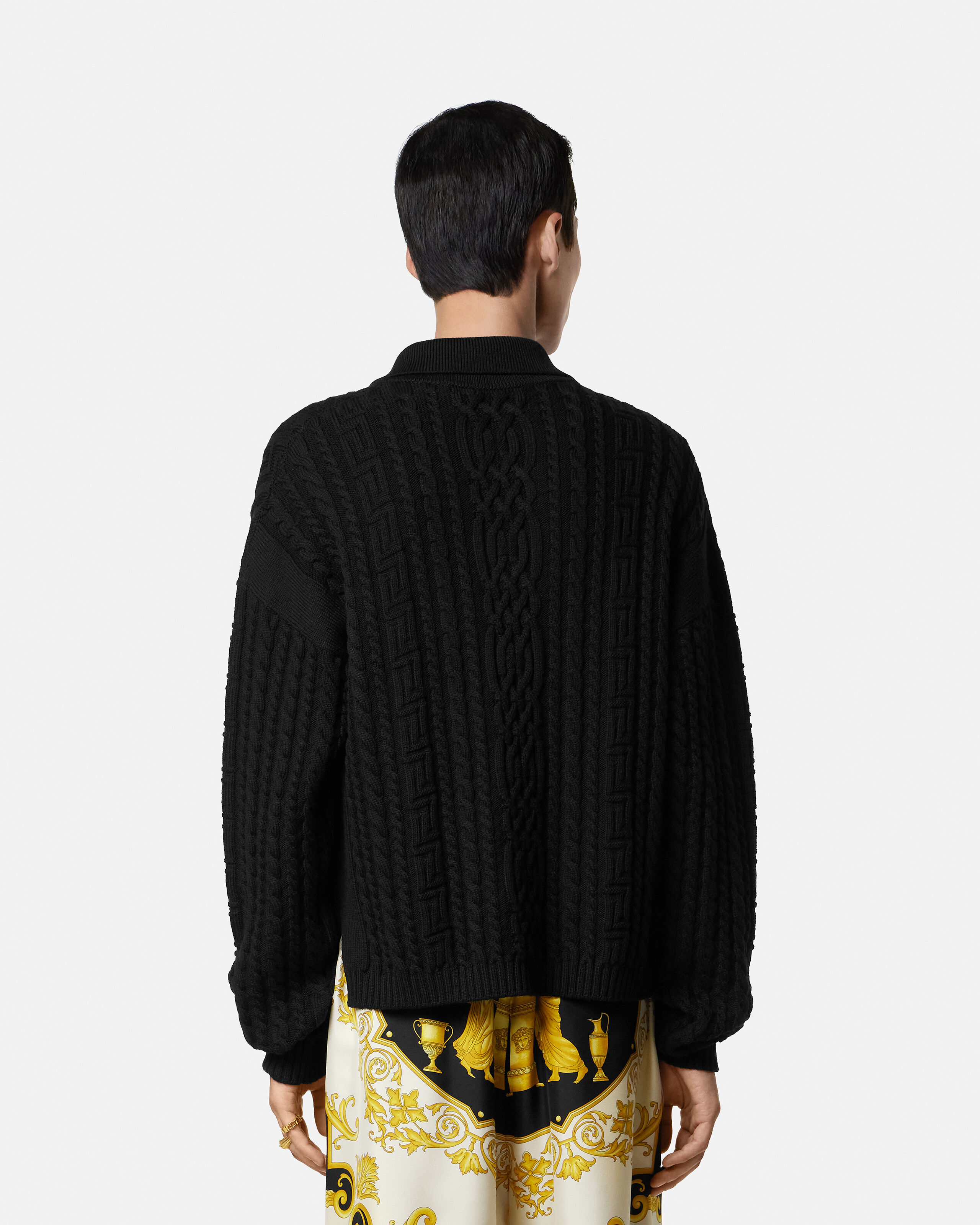 ミックスステッチ ウール ニット セーター ブラック | VERSACE JP